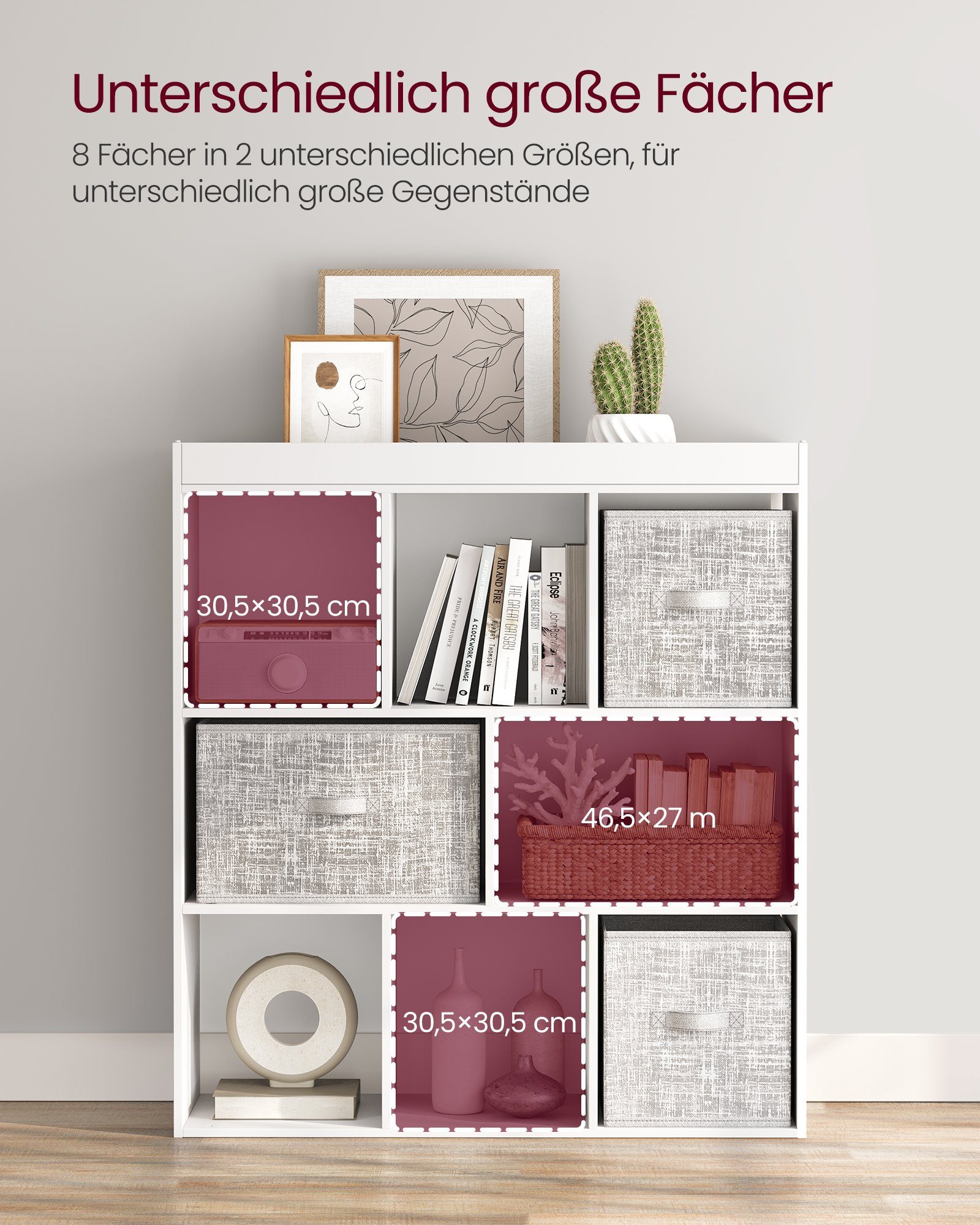 VASAGLE Bücherregal, Regal, Würfelregal, Standregal, 8 offene Fächer