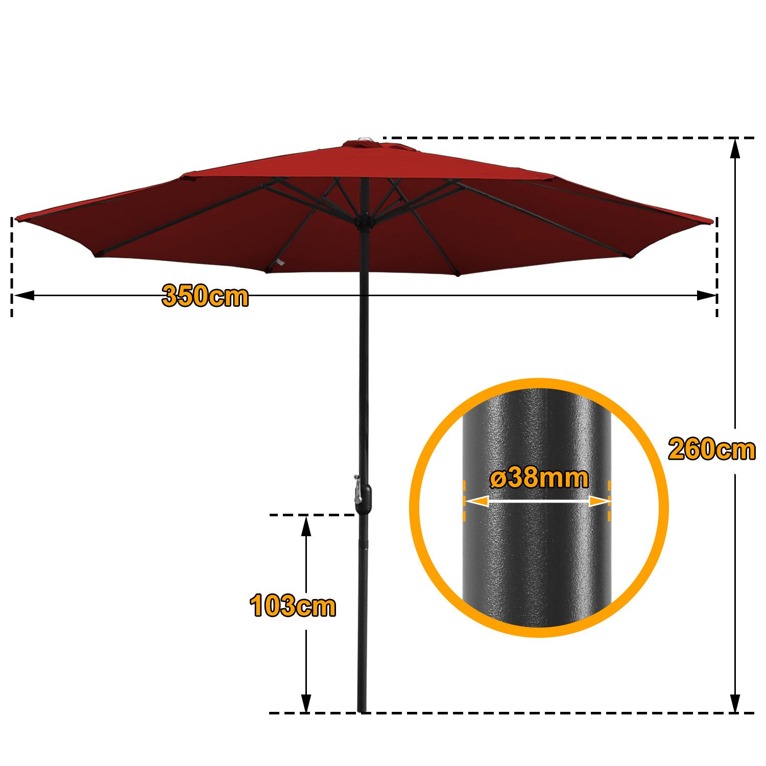 Clanmacy Sonnenschirm Sonnenschirm Rund,Kurbel,Knickbar,Eisen,350cm,Rot günstig online kaufen