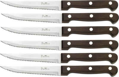 PINTINOX Steakmesser P.Wood (6 Stück), aus rostfreiem Stahl, Griff aus Pakkaholz, Klinge 11,1 cm