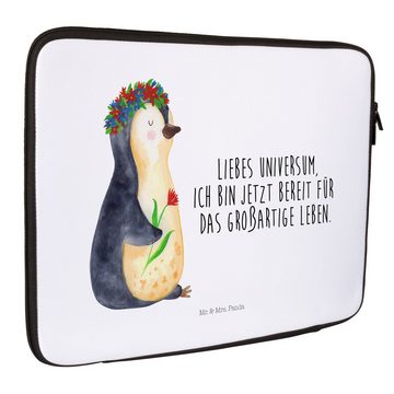 Mr. & Mrs. Panda Laptop-Hülle Pinguin Blumenkranz - Weiß - Geschenk, wunderschön, Laptop, Universum