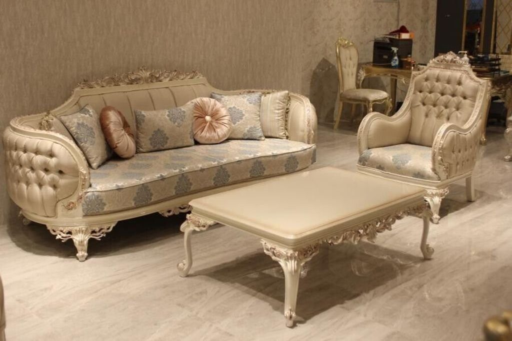 JVmoebel Wohnzimmer-Set Luxus Wohnzimmer Set mit Hochwertigen edlen Sofas Bequemem Sessel, (3-St., 2x Sofa 3 Sitzer + Sessel), Made in Europe | Wohnwände
