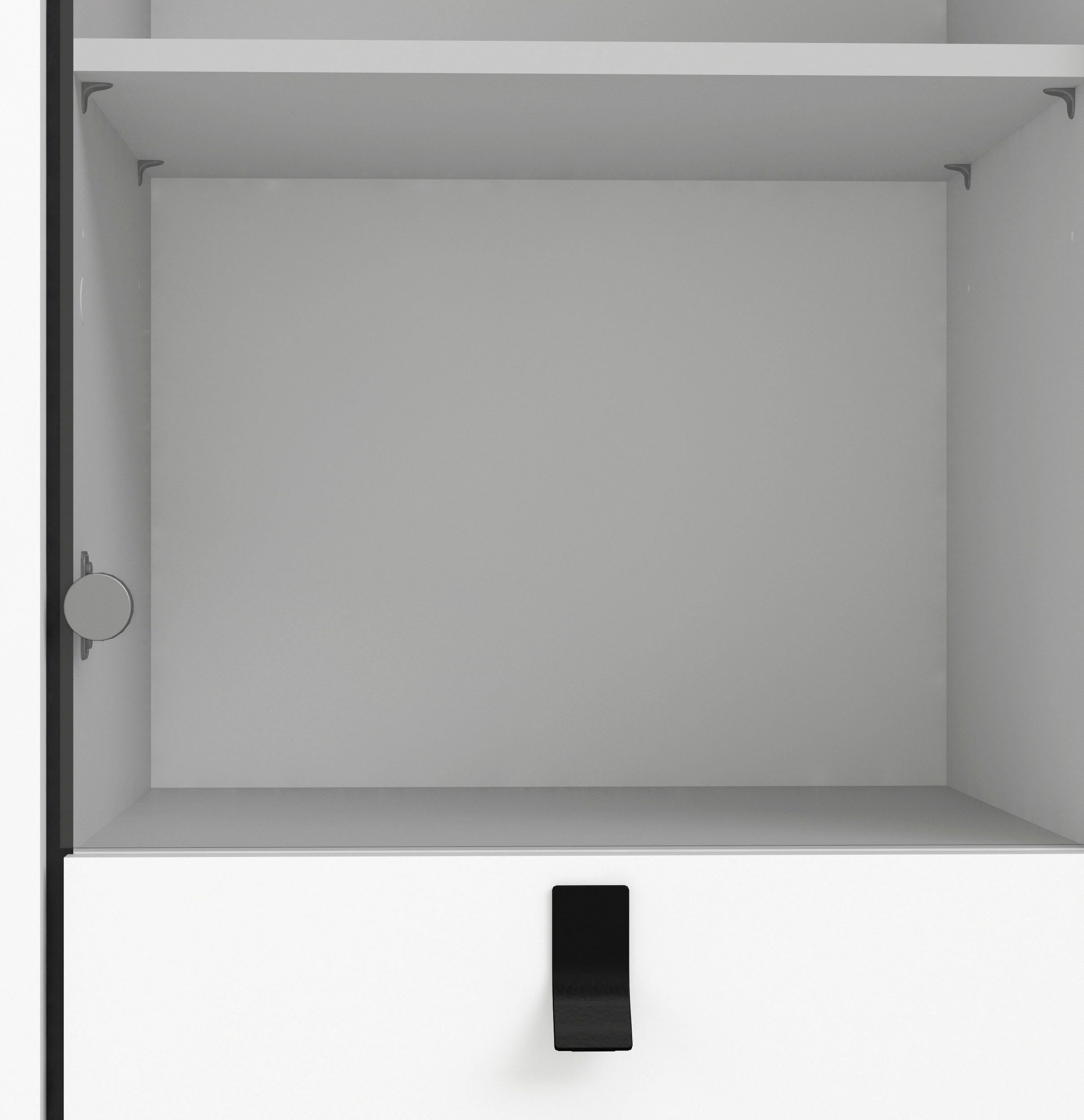 weiß Vitrine | Home einer sowie und geschlossenen einer Schublade mit Ry matt/schwarz weiß affaire Tür Glastür