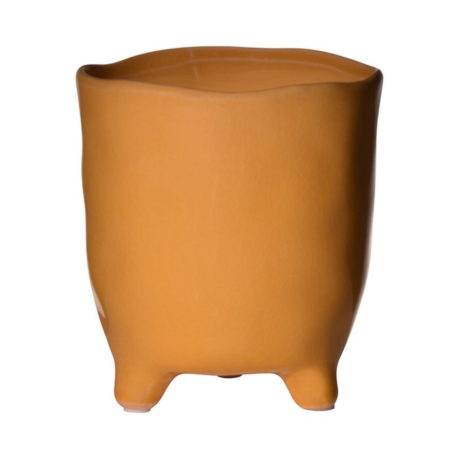 INNA-Glas Blumentopf Keramik Catia mit Füßen, orange-braun, 16cm, Ø15,5cm