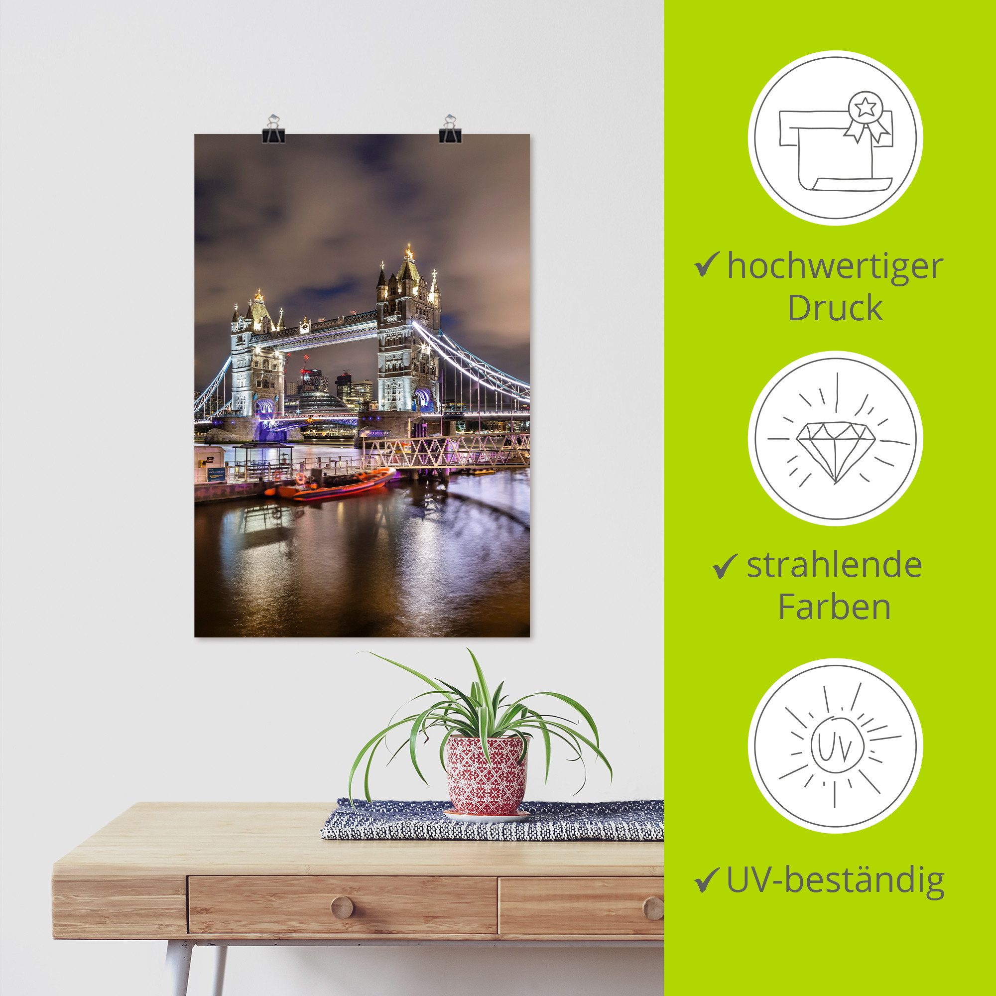 Artland Wandbild LONDON Tower Bridge im Abendlicht, London (1 St), als Alubild, Leinwandbild, Poster, Wandaufkleber in verschied. Größen