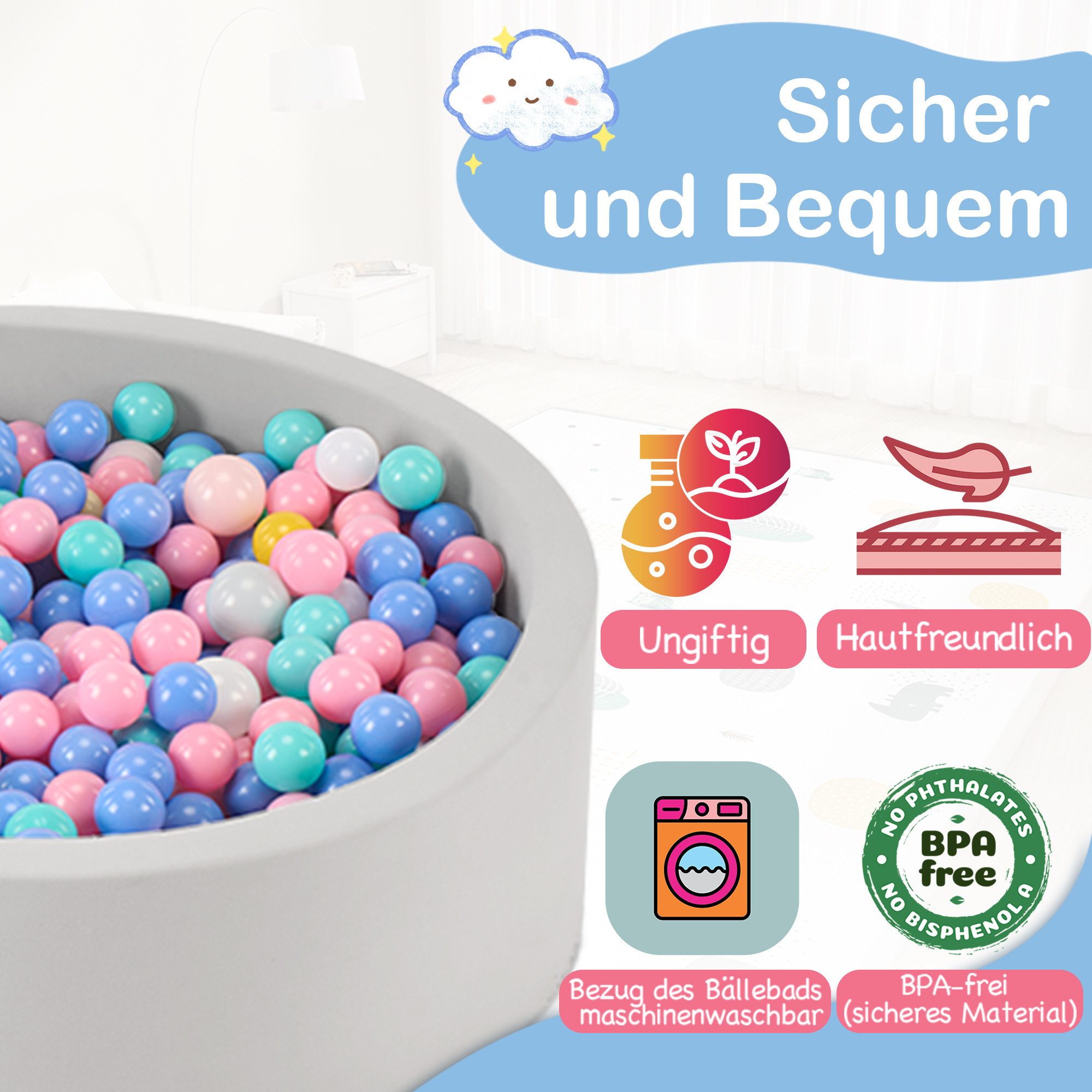 Aunekiv Bällebad Baby Memory-Schaumstoff Rund für Innen/Außen, (1-tlg), 90Cmx30Cm, Ohne Bälle