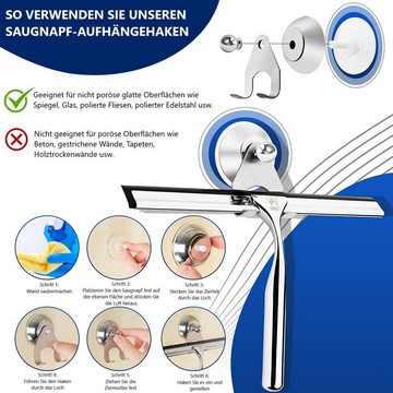 Montegoni Duschabzieher Edelstahl Duschwischer mit Wandaufhänger ohne bohren, (Silikon-Wischlippe Fensterabzieher für Badezimmer, 1-St., Spiegel Fenster Glasreinigung)