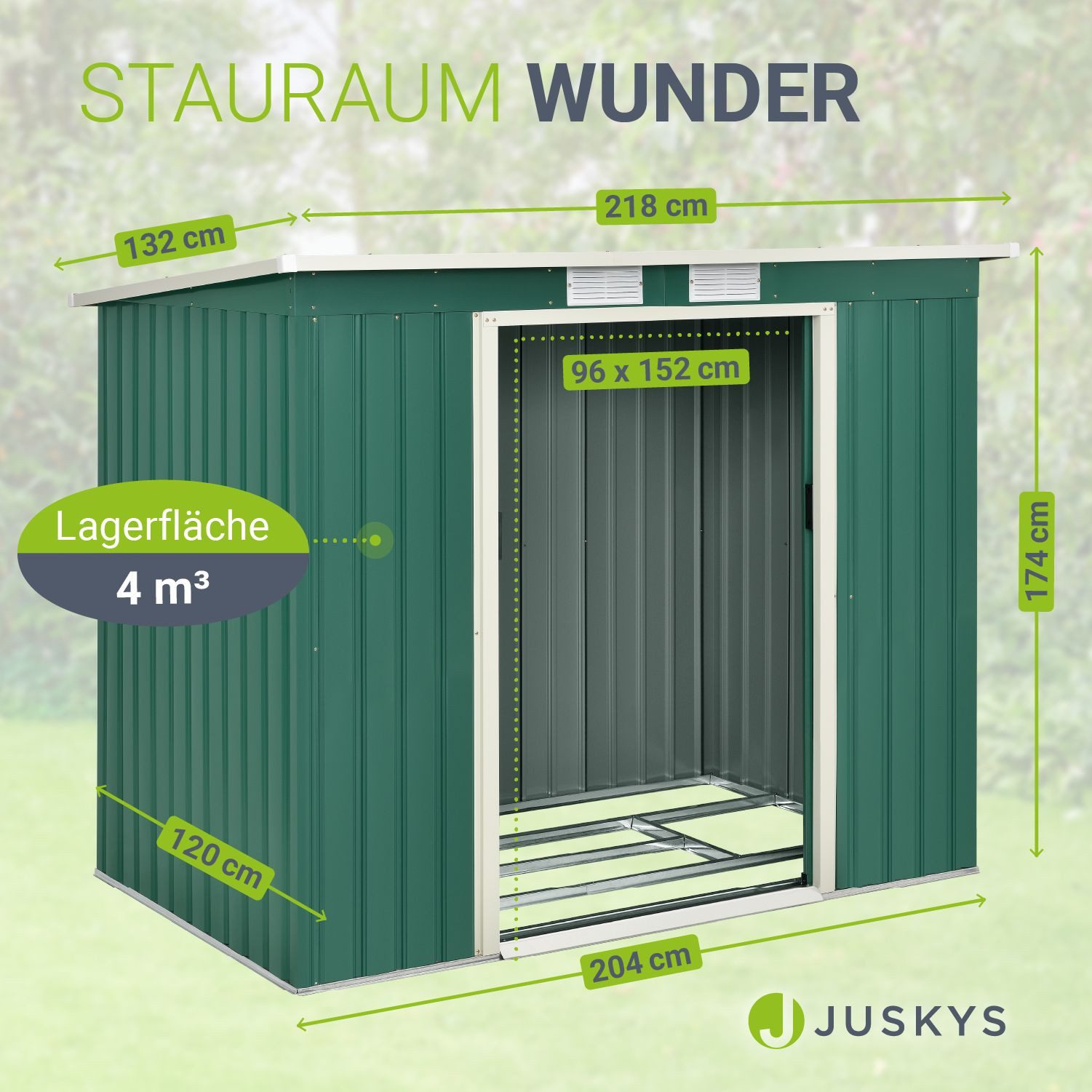 Juskys Gartenhaus M, BxT: 218x132 cm, mit Pultdach, Schiebetür, Fundamentrahmen, 4 m³