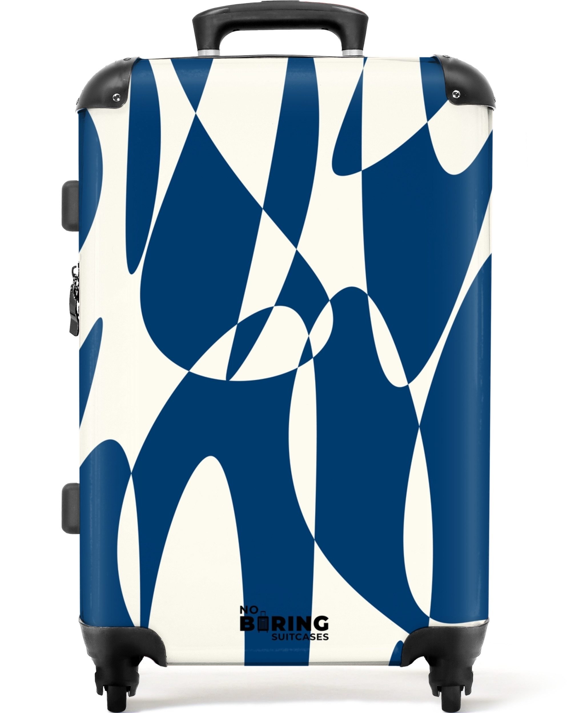 NoBoringSuitcases.com© Hartschalen-Trolley Blau mit weißen abstrakten günstig online kaufen