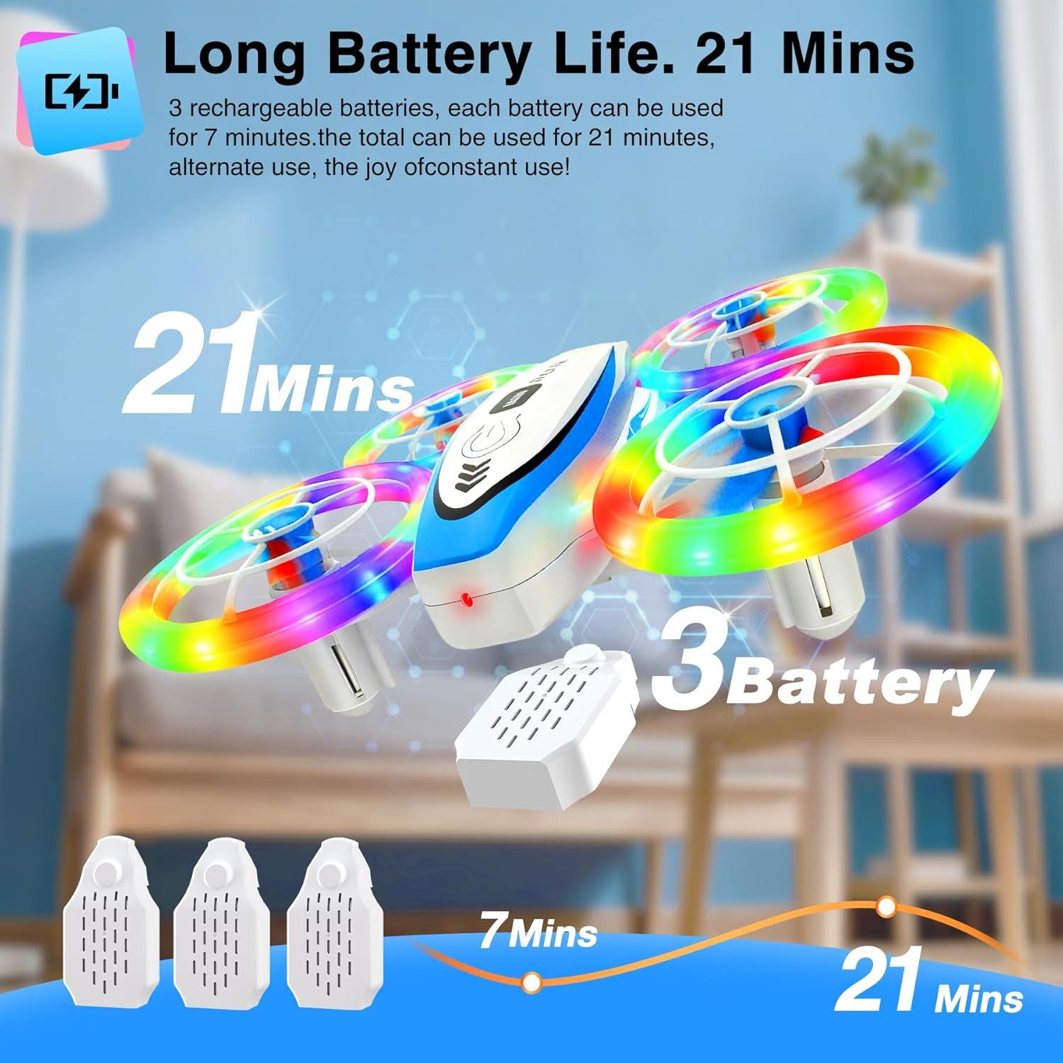 POPOLIC Mini-Drohne für Kinder, ferngesteuerte Drohne mit LED-Leuchten Spielzeug-Drohne (2 Geschwindigkeitsmodi, 3 Batterien, 3D-Flip-Headless-Modus-Spielzeug,  – Bild 4 von 5