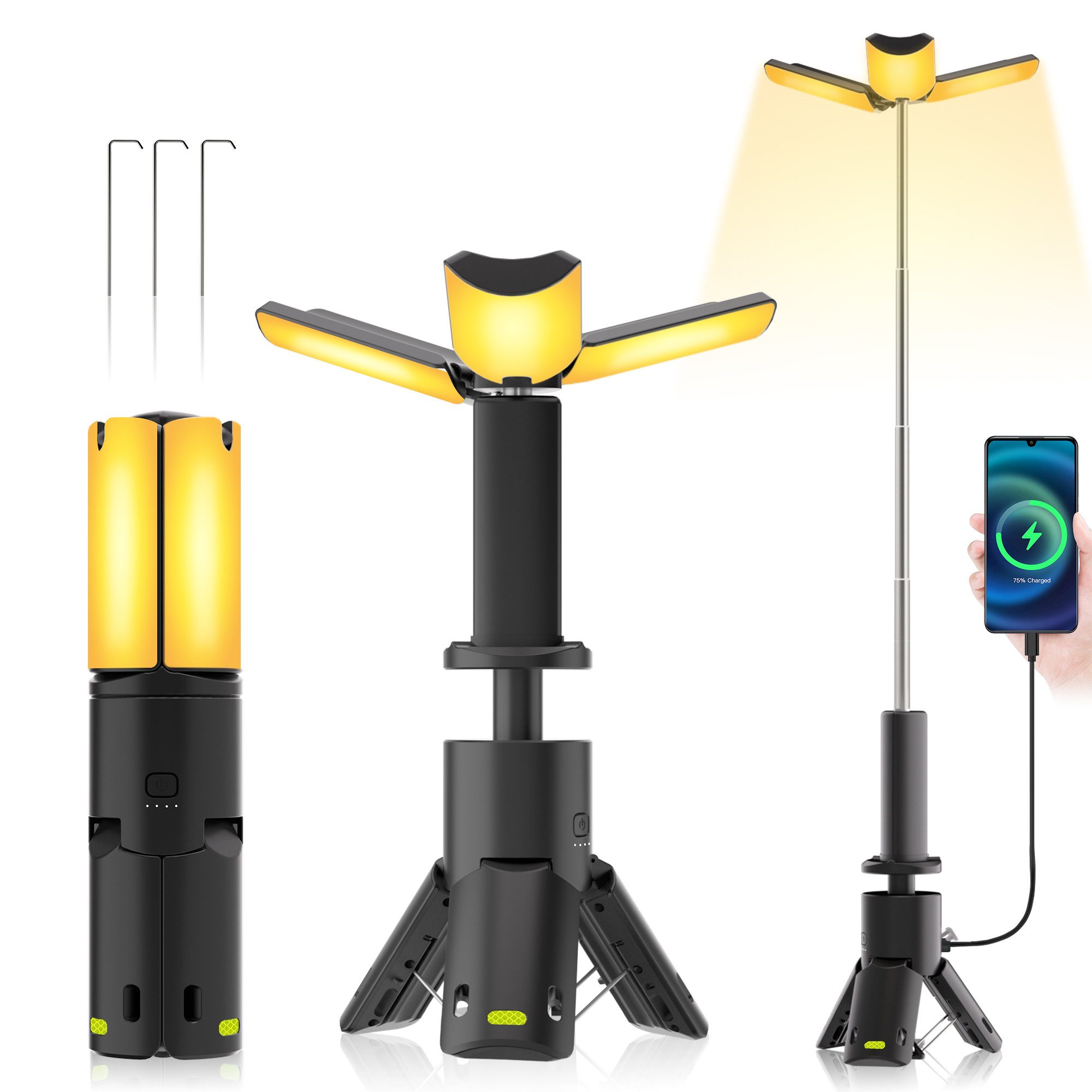 GLIESE LED Laterne tragbar – Campinglampe mit 10000mAh Powerbank & Akku, LED, Neutralweiß, Kaltweiß, Warmweiß, 3-in-1, 3 Farben, dimmbar, 100 cm, 6 Magnete, IPX7
