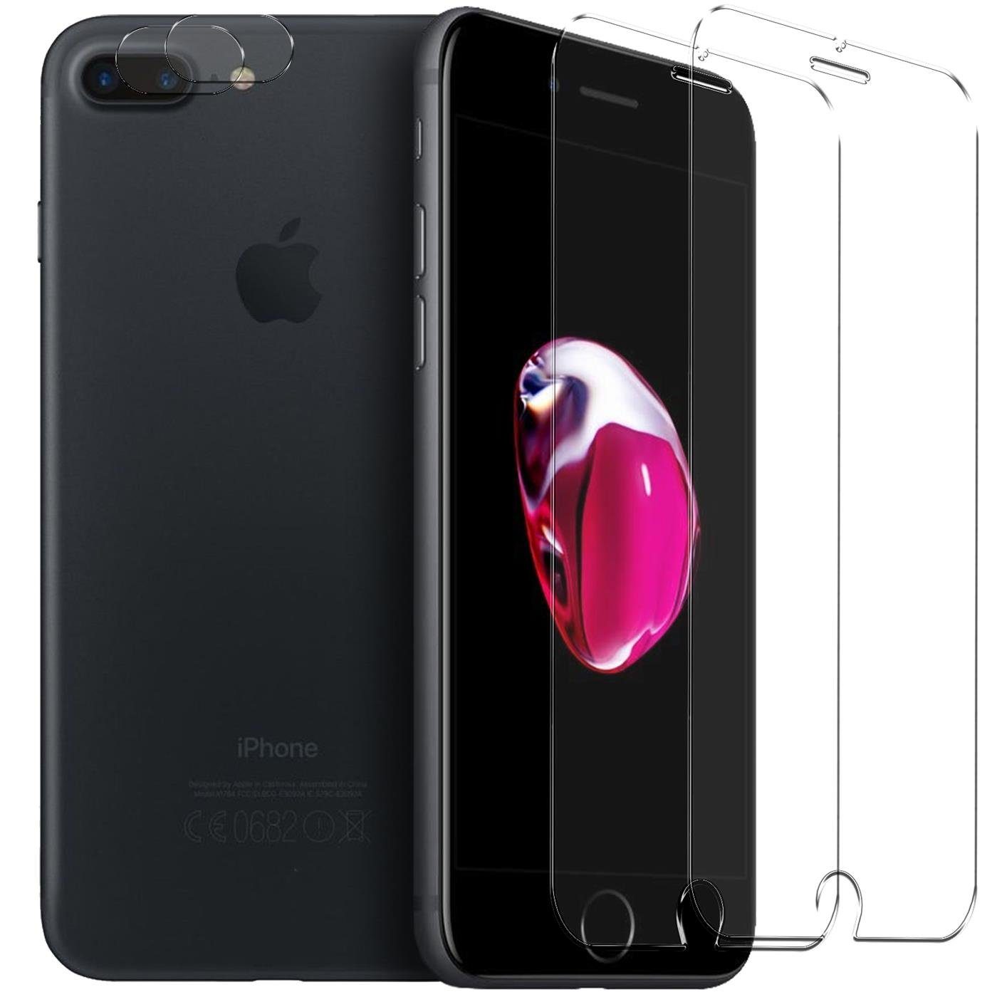 CoolGadget Schutzfolie Panzerfolie für iPhone 7 Plus / 8 Plus, (Spar-Set 4in1, 2x Displayschutz, 2x Kameraschutz), Panzerglas Schutzfolie für Apple iPhone 7 Plus / 8 Plus Folie