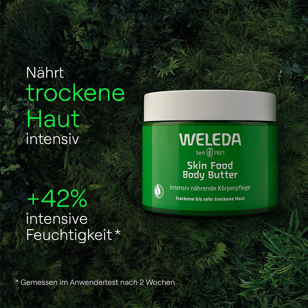 WELEDA Körperbutter SKIN FOOD BODY BUTTER, zart schmelzende Körperpflege für trockene & raue Haut.