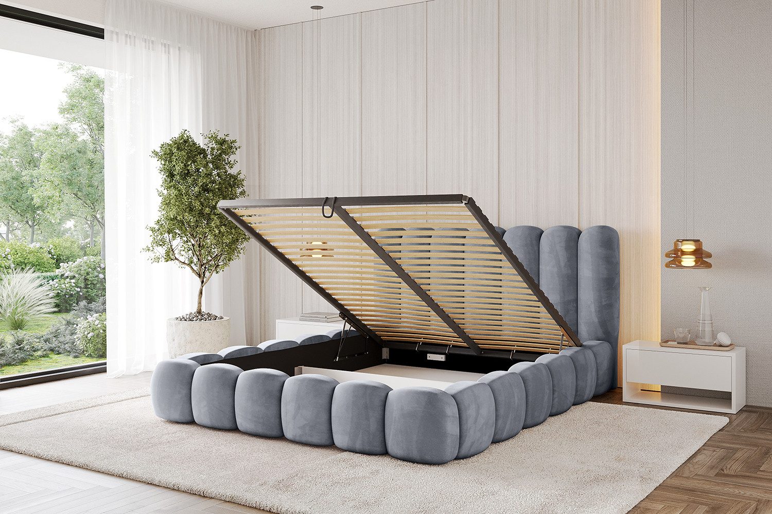ALTDECOR Polsterbett SENA (Polsterbett mit Bettkasten und Lattenrost, Boxbett mit Matratze), Doppelbett mit Stauraum, Bett mit Kopfteil