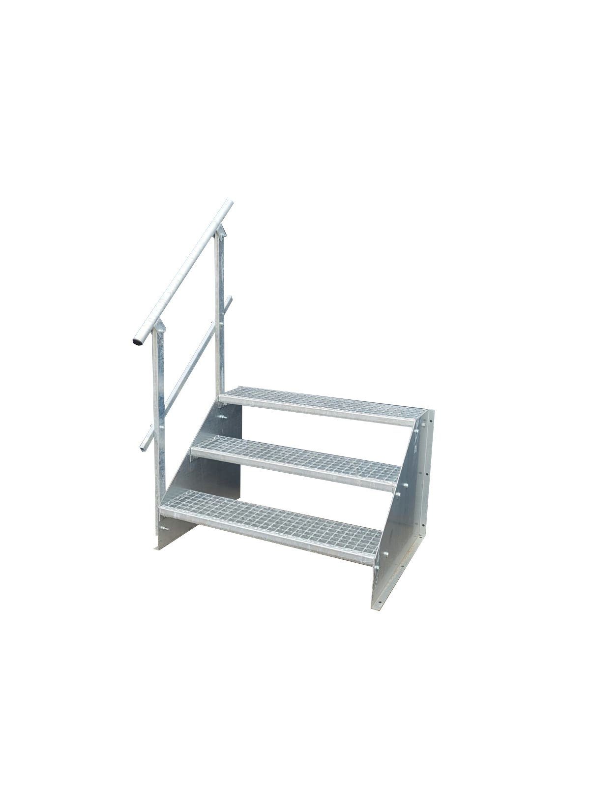 SRM Design Außentreppe 3 Stufen Standtreppe Breite 60cm Höhe 63cm verzinkt eins. Geländer