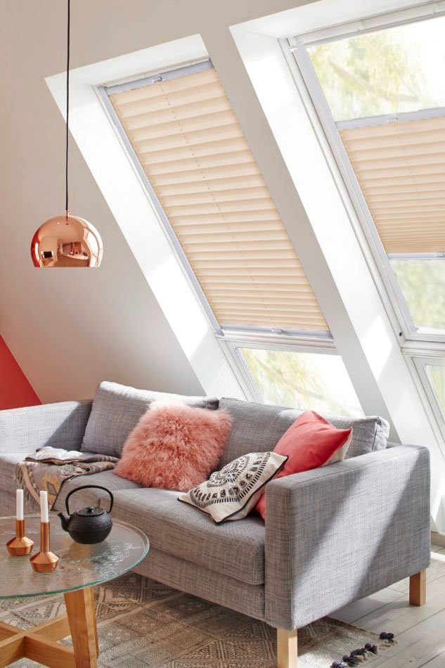 Dachfensterplissee Classic Style Crepe, sunlines, Lichtschutz, verspannt, verschraubt, mit Führungsschienen creme | Sonnenschutz-Plissees