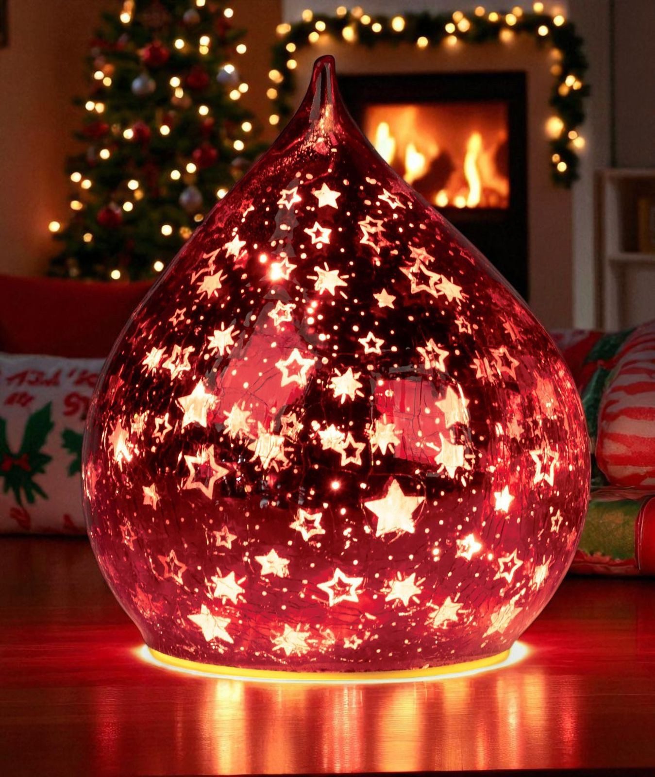 formano LED Dekolicht LED Deko Farbglas Tropfen Sterne Rot 16 cm Glasleucht günstig online kaufen