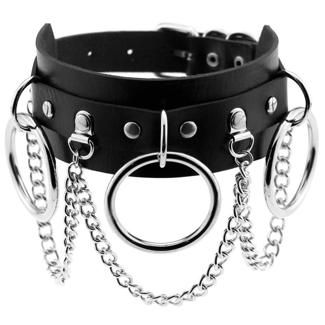 Sandritas Erotik-Halsband Halsband mit O-Ringen und Ketten - schwarz, silber