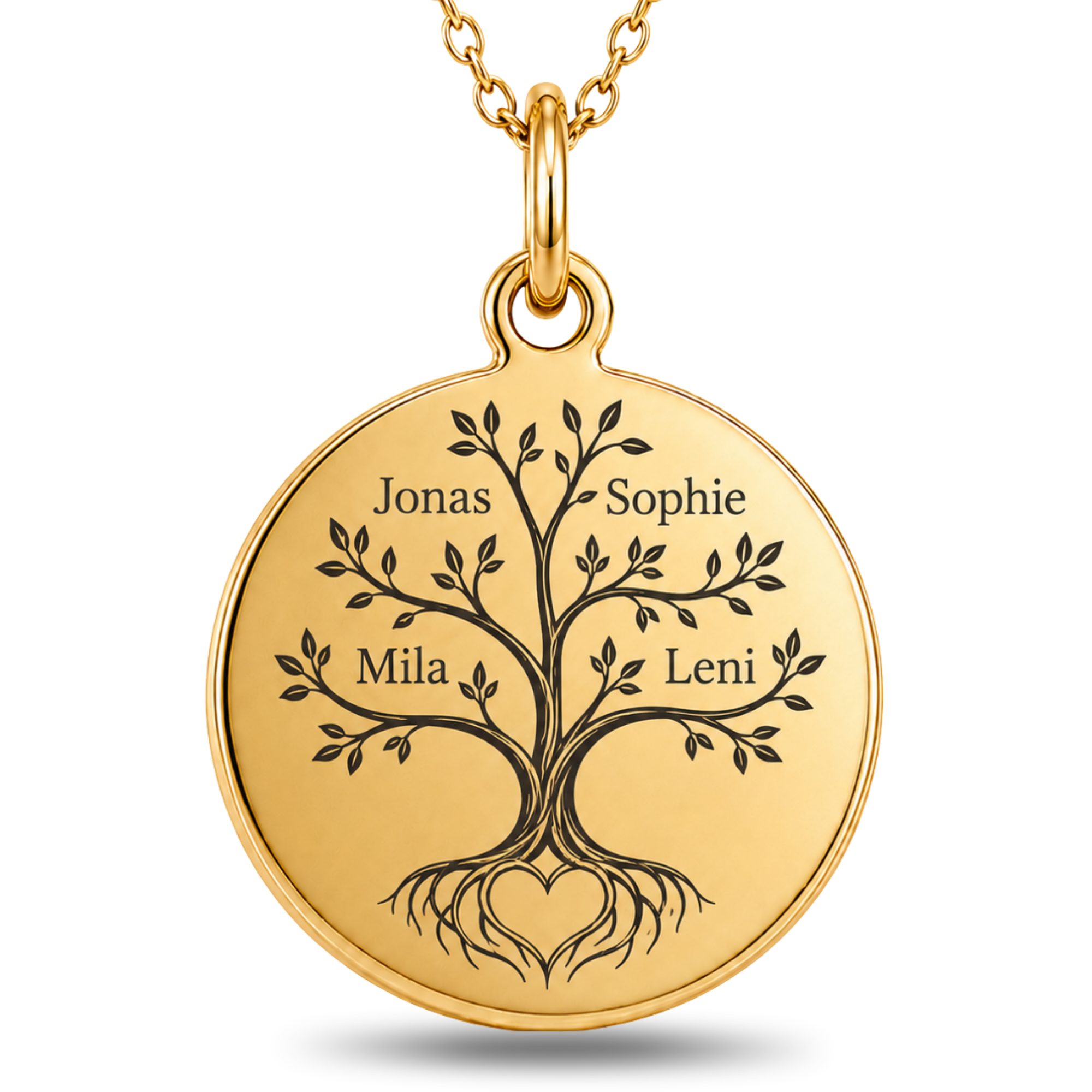 BS Schmuckdesign Kette mit Anhänger mit Gravur Personalisierte Familienkette Lebensbaum Namenskette aus Edelstahl (inkl. Gravur), personalisiert inkl. Geschenkbox