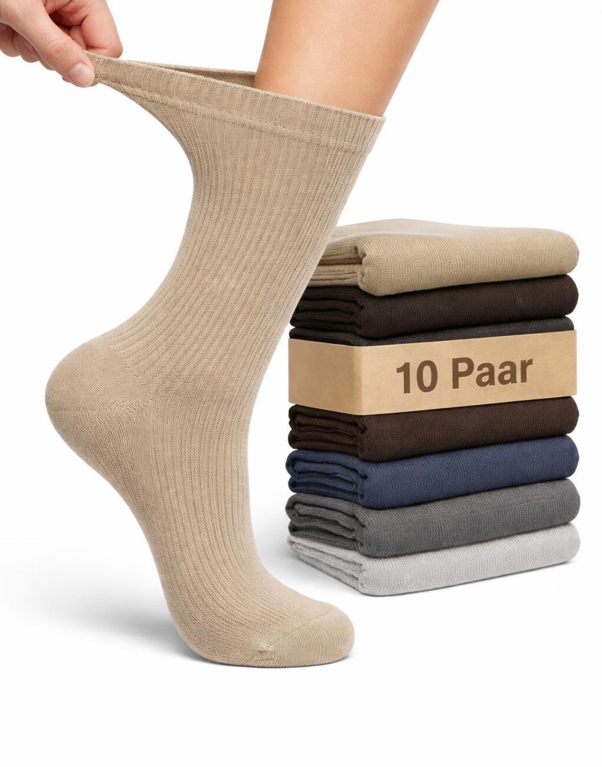 Cocain underwear Diabetikersocken Herren Damen Socken ohne Gummi Gesundheits-Socken farbig 100 Baumwolle (Spar-Set, 10-Paar) handgekettelte Spitze - Luftdurchlässig - Schweißtransportierend