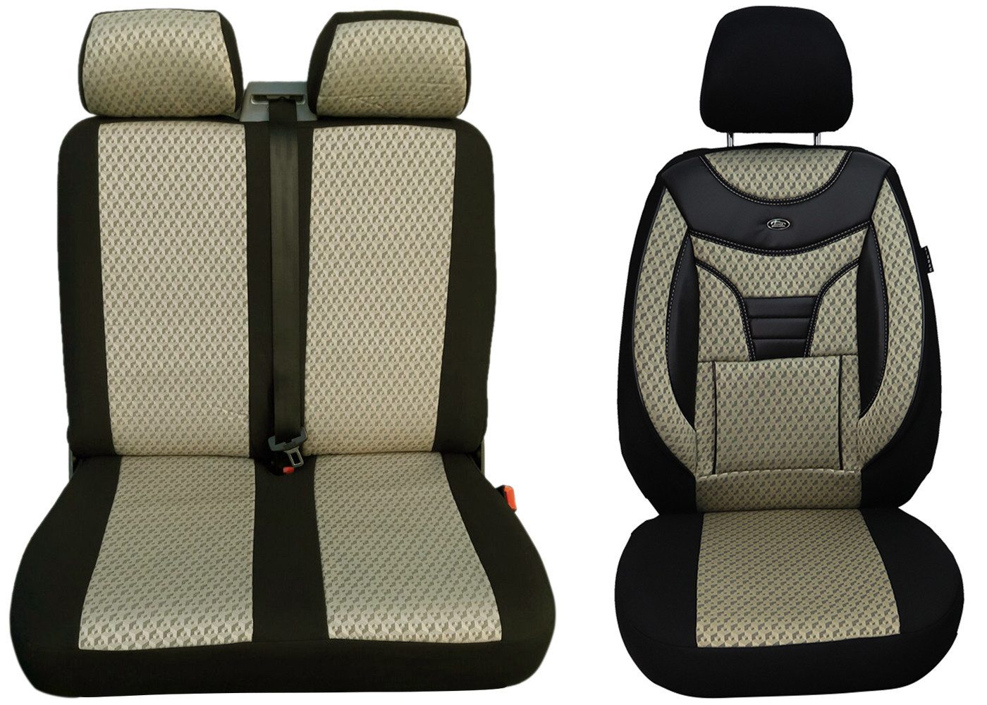BREMER SITZBEZÜGE Autositzbezug für Hyundai H350 Bj ab 2014 inkl Doppelsitzbank (902), Set, 2-tlg., Schonbezüge Sitzbezüge Fahrer und Beifahrer, in Beige/Schwarz