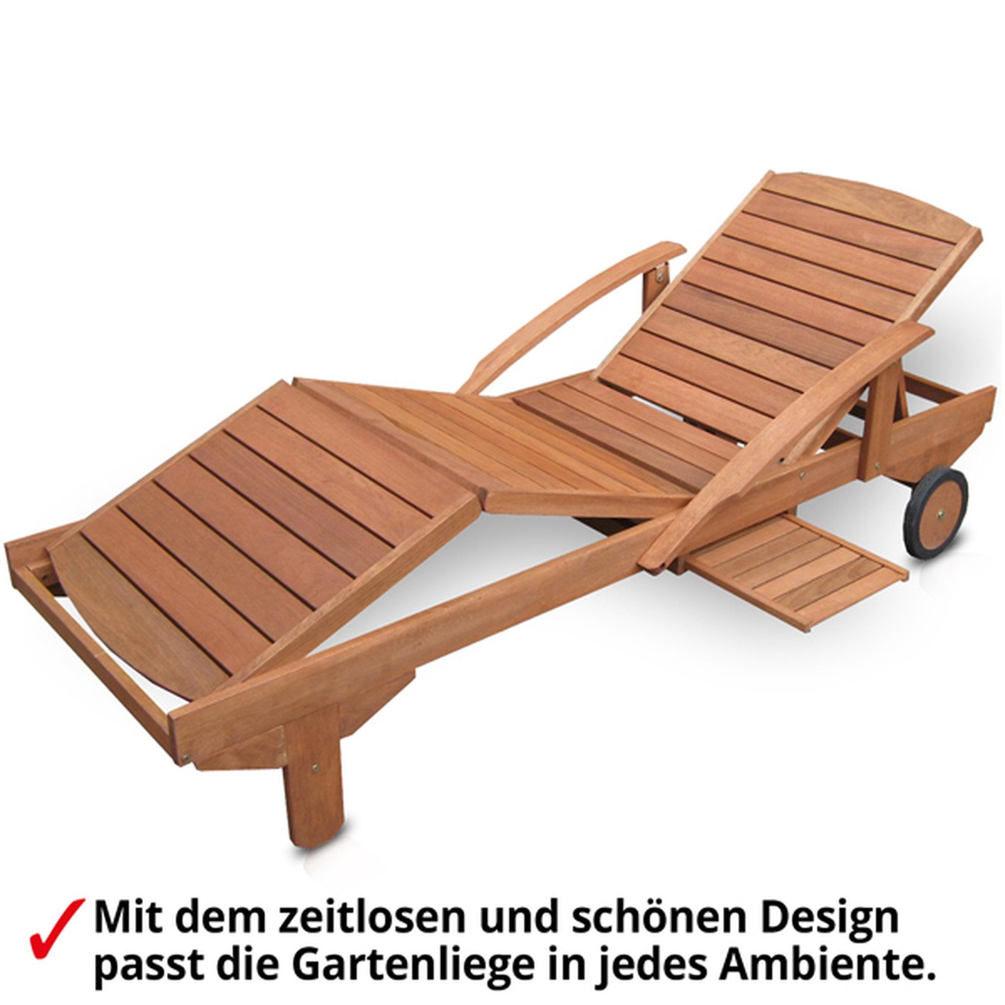 Hecht Gartenliege ERA Lounger, Meranti Holz, ausziehbarer Tisch, 4-fach Verstellung