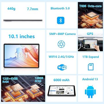 JIKOCXN Octa Core Prozessor Tablet (10", 128 GB, Android 12, 1280 x 800 FHD Bildschirm, 6000mAh, GPS, WLAN, 5MP+8MP Dual Kamera)