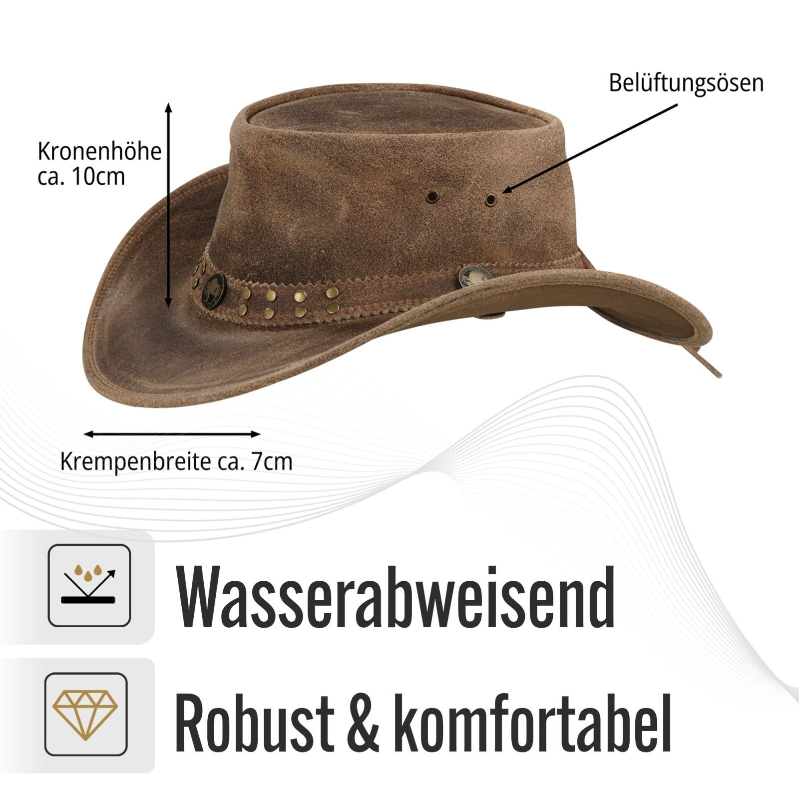 BLACK FOREST FOX Cowboyhut Buffalo Bill Herren Damen Western Cowboy Leder Hut in 5 Farben (1-St) – Bild 2 von 5