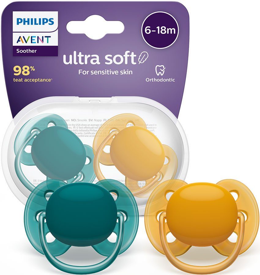 Philips AVENT 6-18m NEUTRAL 2-er Pack Ultra Soft Schnuller Sauger Baby Kleinkind 