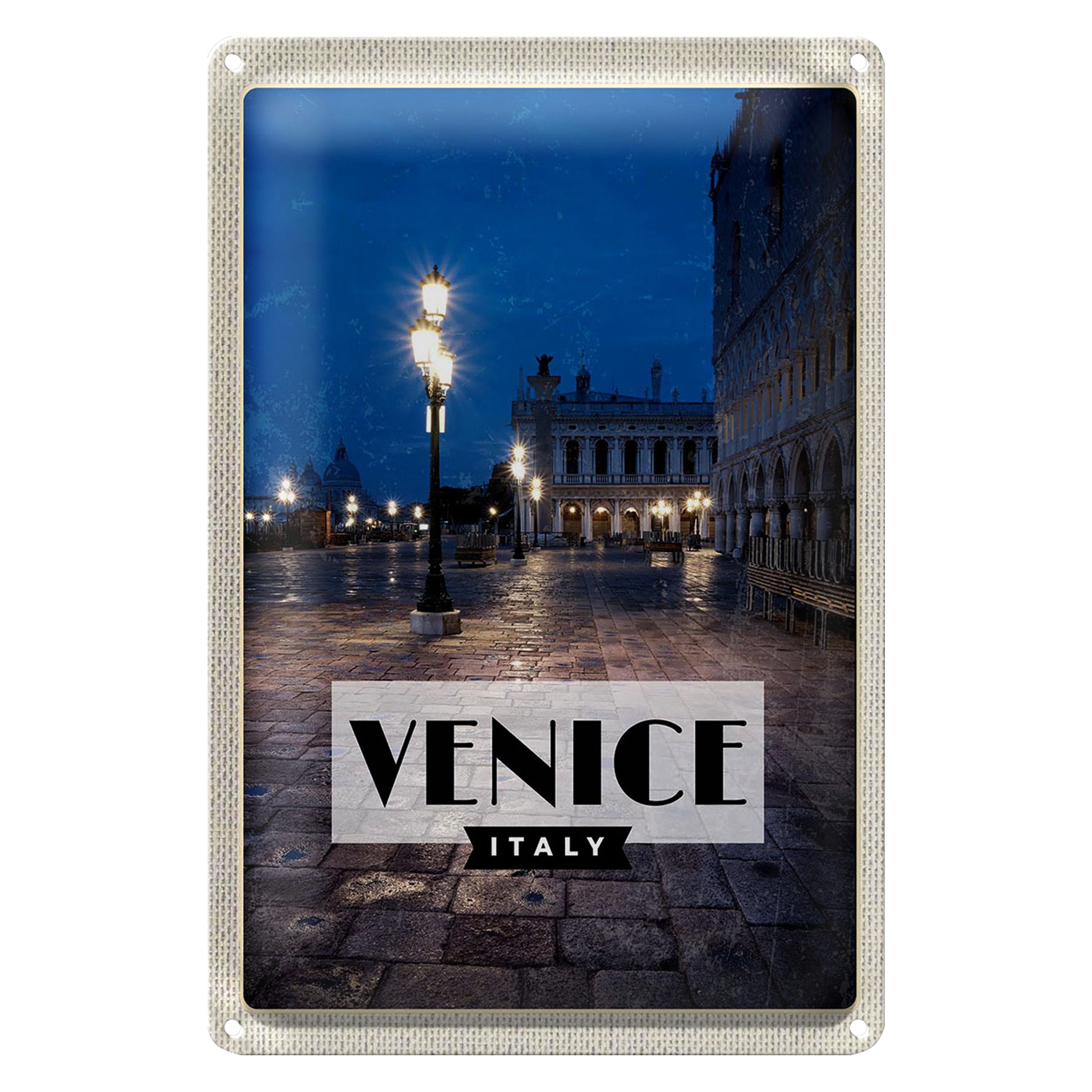 Roomando Metallschild Blechschild Reise 20x30cm Venice Italien Blick auf Venice Nacht