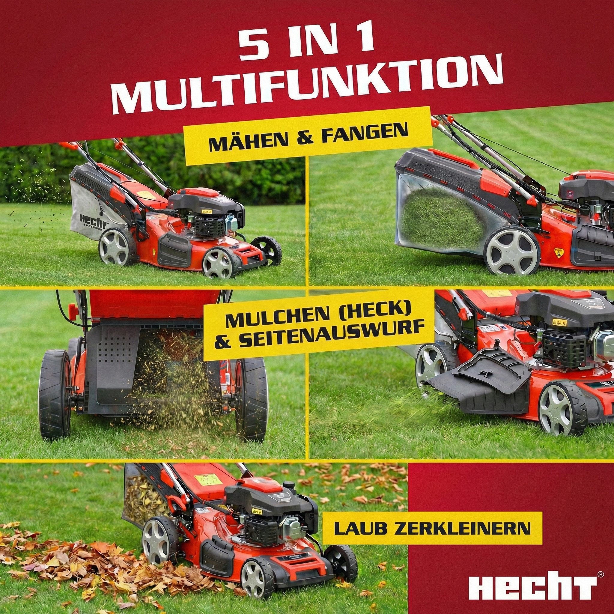 Hecht Benzinrasenmäher 551 SXE mit Radantrieb Elektrostart, 51 cm Schnittbreite, 5,5PS, 5in1, 65L Fangkorb, Mulchkit – Bild 3 von 5
