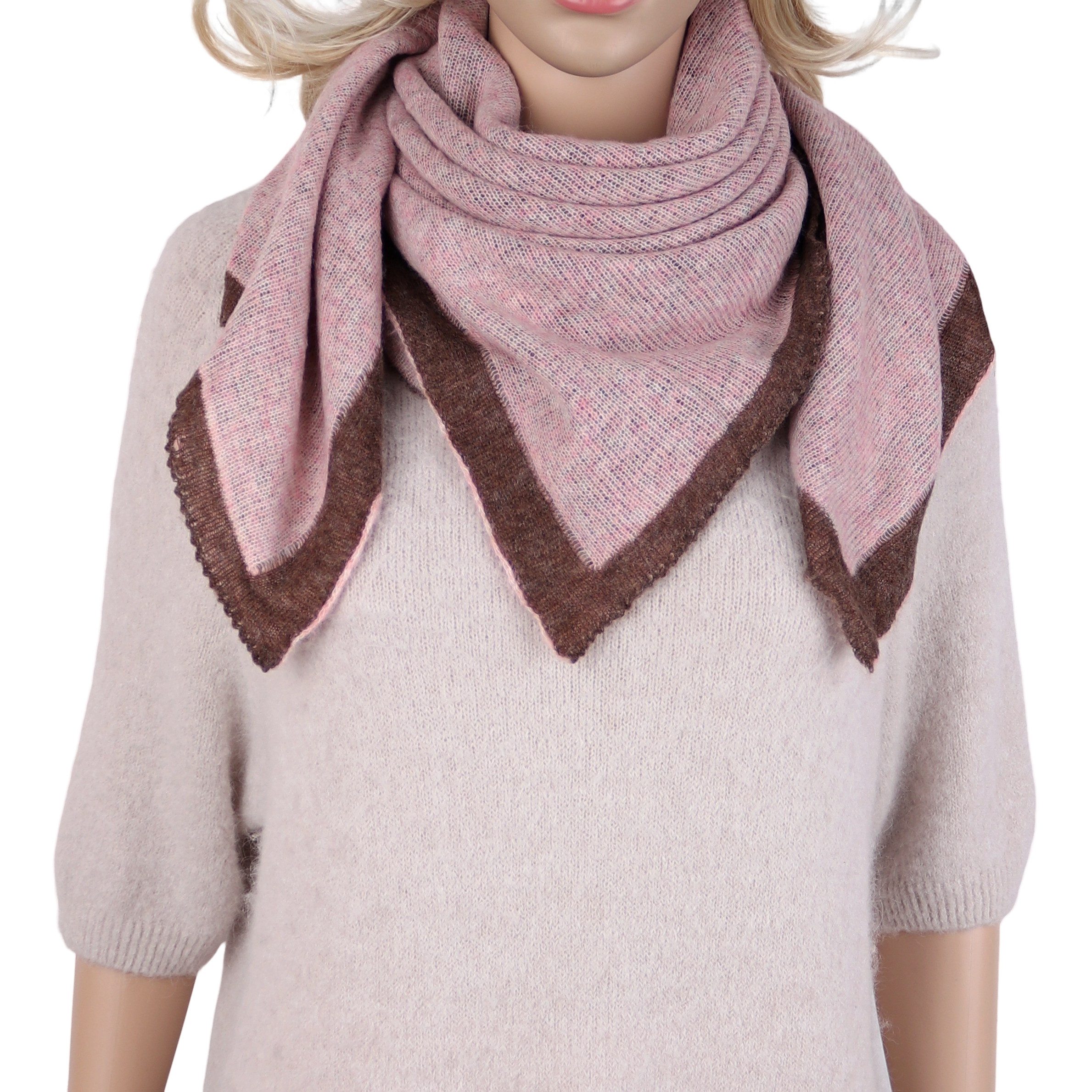 MIRROSI Halstuch Damen Winter Schal ca.90x90cm, kontrastfarbener Rand, (Neue Kollektion Herbst/Winter 2026), superweiches Dreieckstuch/Schultertuch, warmer Materialmix