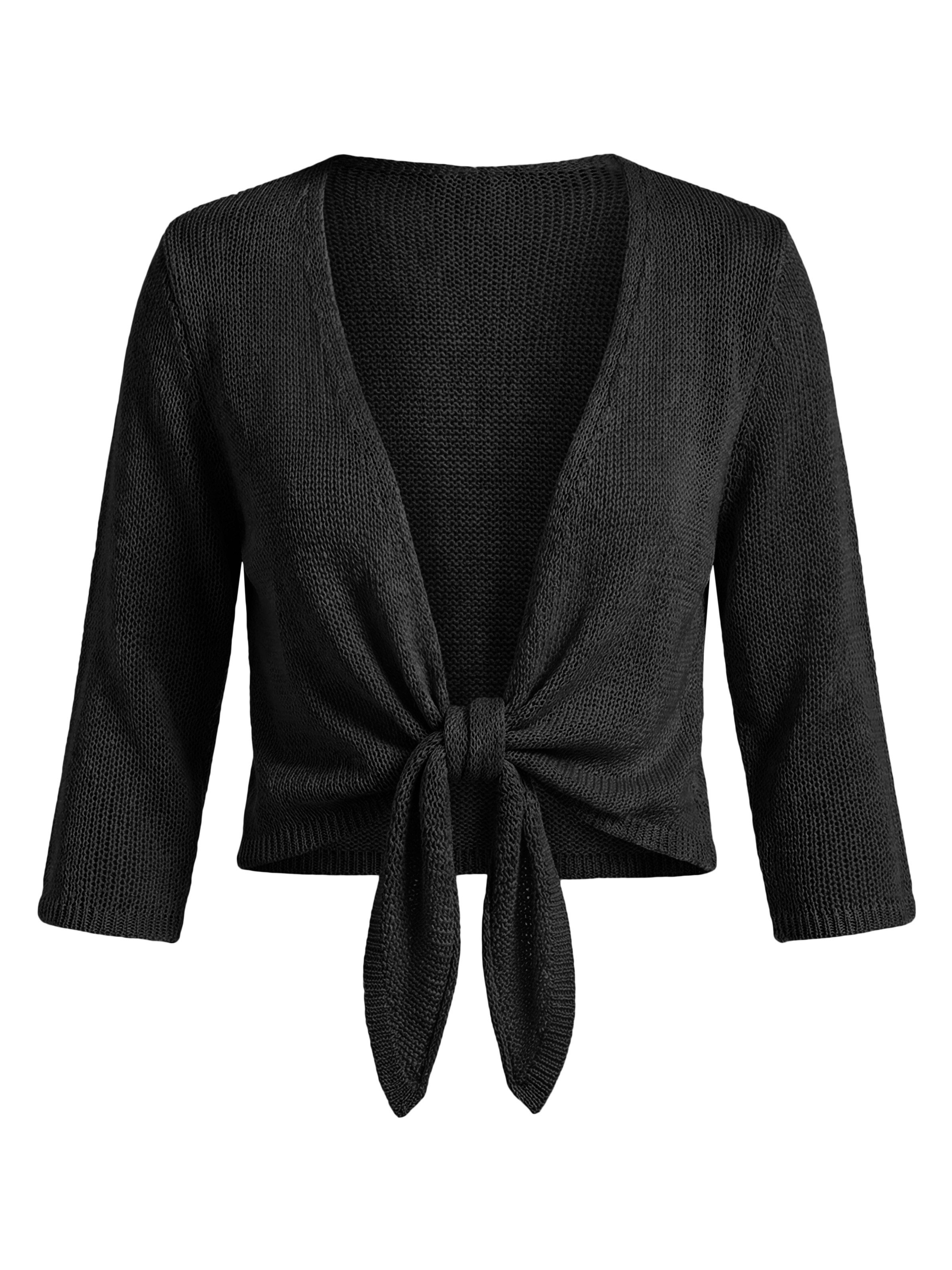 Bolero Damen Shrug Stricken 3/4-Ärmel Bindegürtel Knoten Sweater