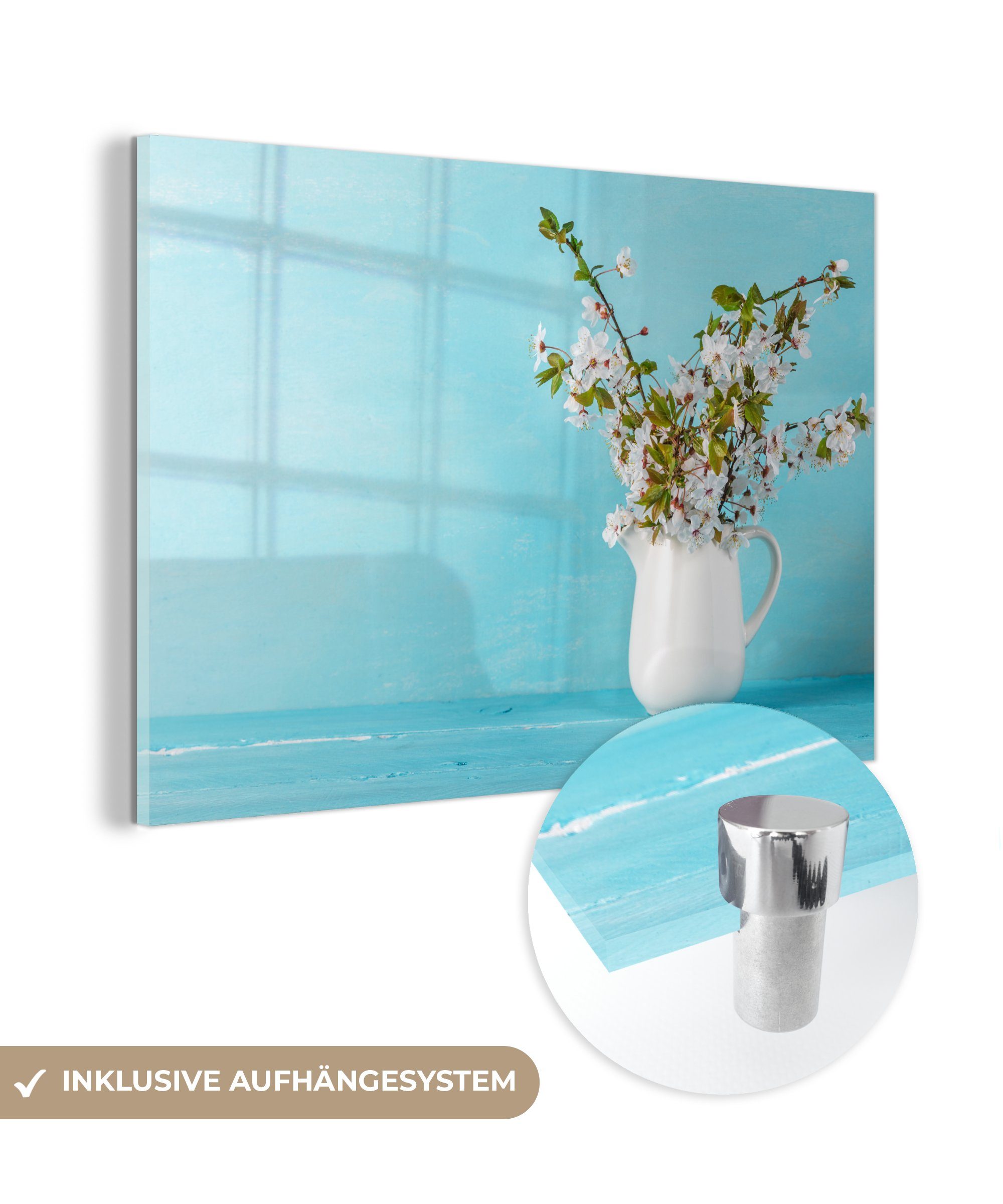 MuchoWow Acrylglasbild Stilleben - - Glas Glas auf auf Wanddekoration Dose, Bilder St), Foto (1 - - - Sakura Glasbilder Wandbild