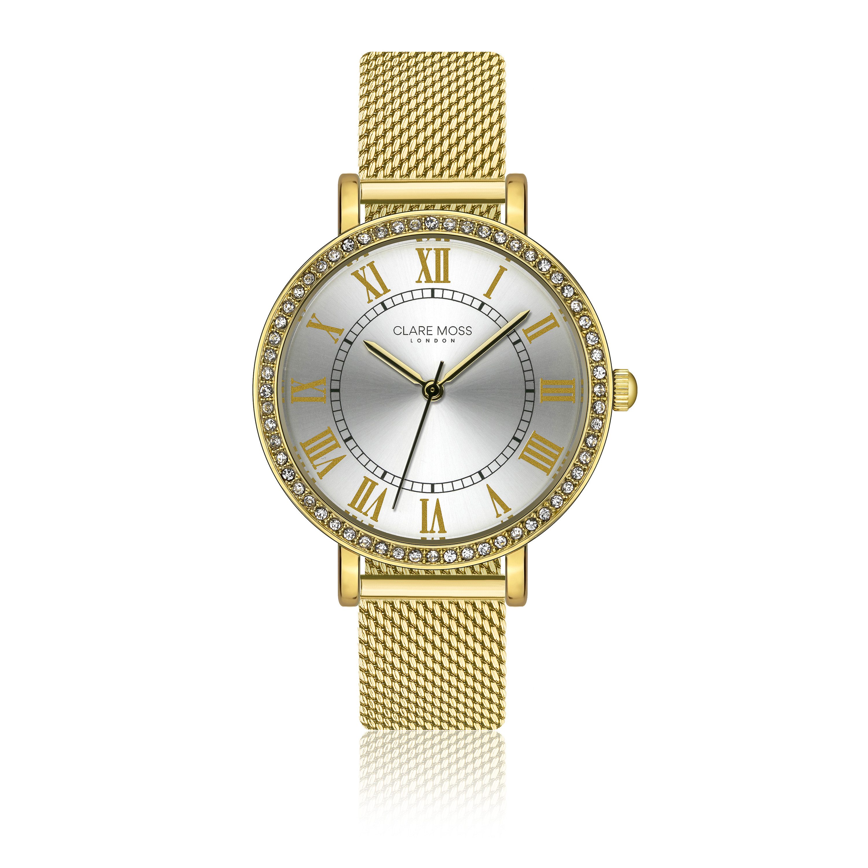 CLARE MOSS Quarzuhr CMB3-B034G Porcelain Gold Mesh