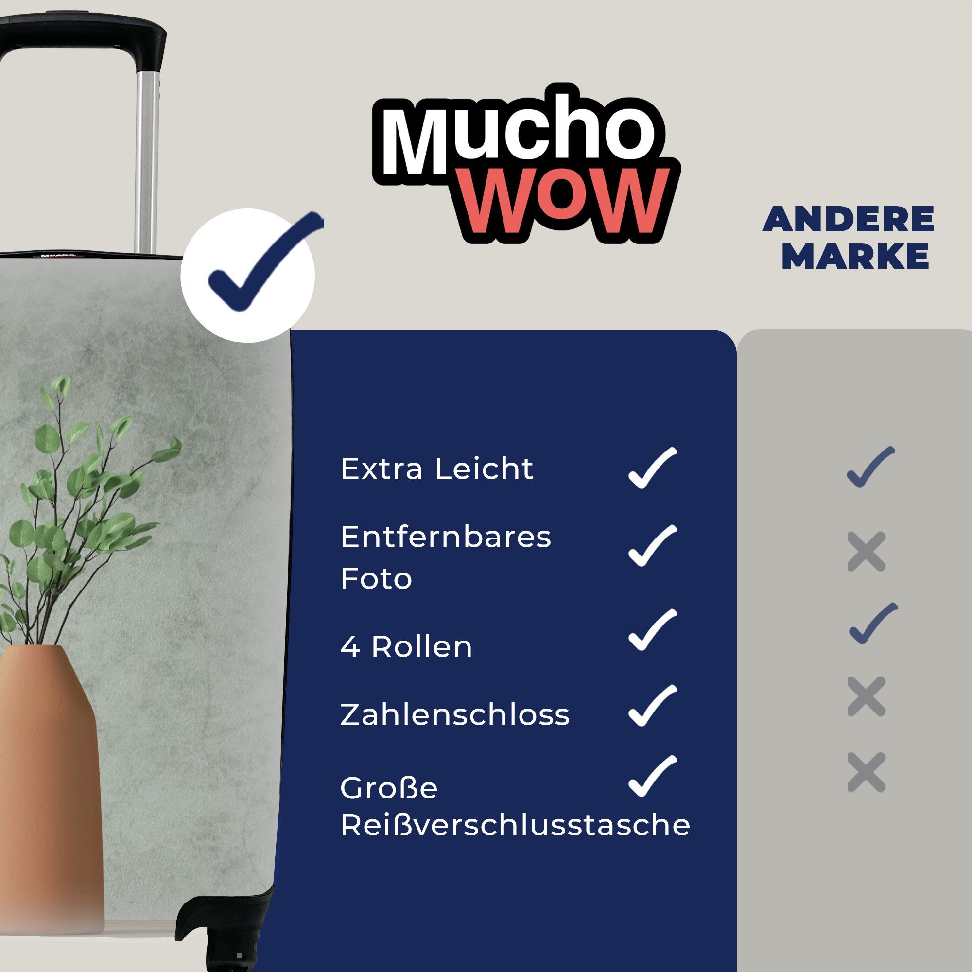 MuchoWow Handgepäckkoffer Vase - rollen, für Pflanzen 4 - mit Reisetasche Rollen, Handgepäck Reisekoffer Trolley, Stilleben, Ferien