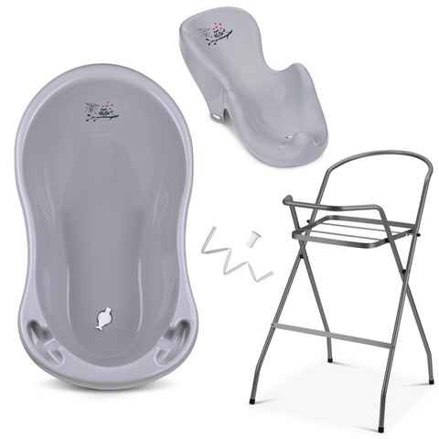 Babykajo Babybadewanne, (Set, 4-tlg), Baby Wanne mit Ständer, Wannensitz, Schlau - TÜV Rheinland geprüft