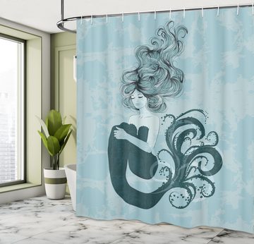 Abakuhaus Duschvorhang Moderner Digitaldruck mit 12 Haken auf Stoff Wasser Resistent Breite 175 cm, Höhe 180 cm, Dunkelblau Sleeping Mermaid