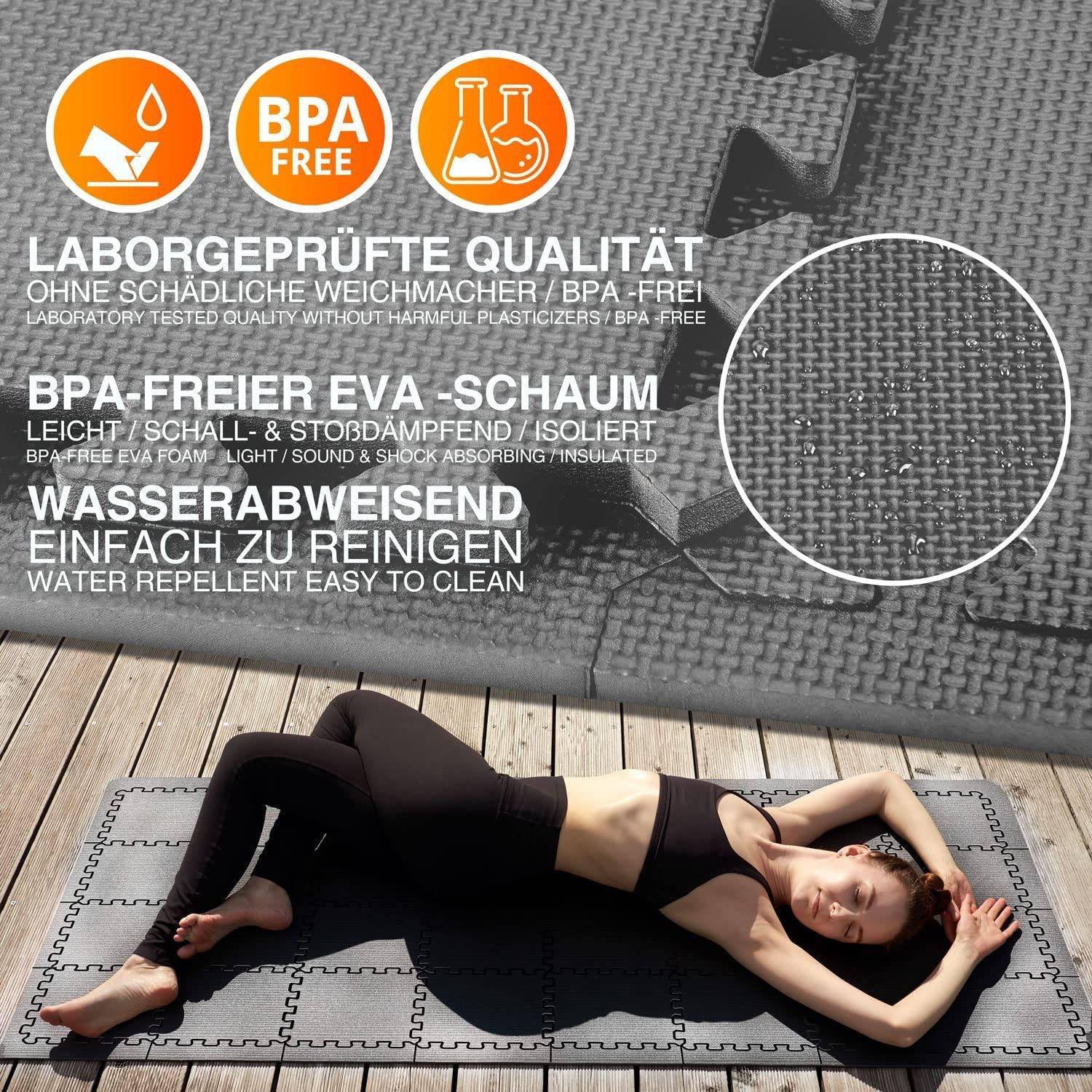 Body & Mind Bodenschutzmatte Sport Puzzlematte, Grau ca. Trainingsmatte Fitnessmatte, Set, XXL m² 54-St., 2
