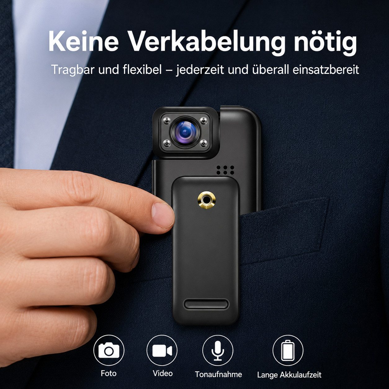 SpionProfi Überwachungskamera 32GB 4k Bodycam Mini Kamera Video Bild Überwachungskamera Actioncam (Außenbereich, Innenbereich, 1-tlg., Mini versteckte Kamera Auto Haus mit Nachtsicht & Bewegungsmelder)