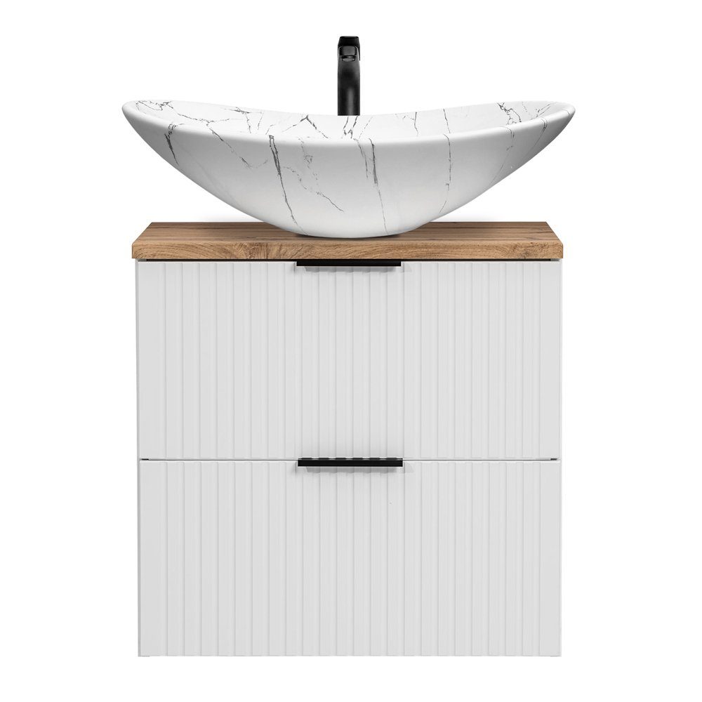 Lomadox Waschtisch ADELAIDE-56-WHITE, 61,5cm, weiß mit Eiche Nb., Keramik-A günstig online kaufen