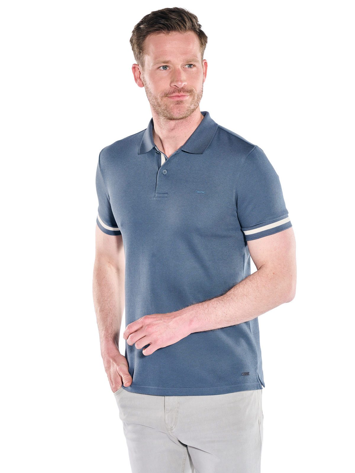Engbers Poloshirt Herren Poloshirt mit Kontraststreifen, Mittelblau