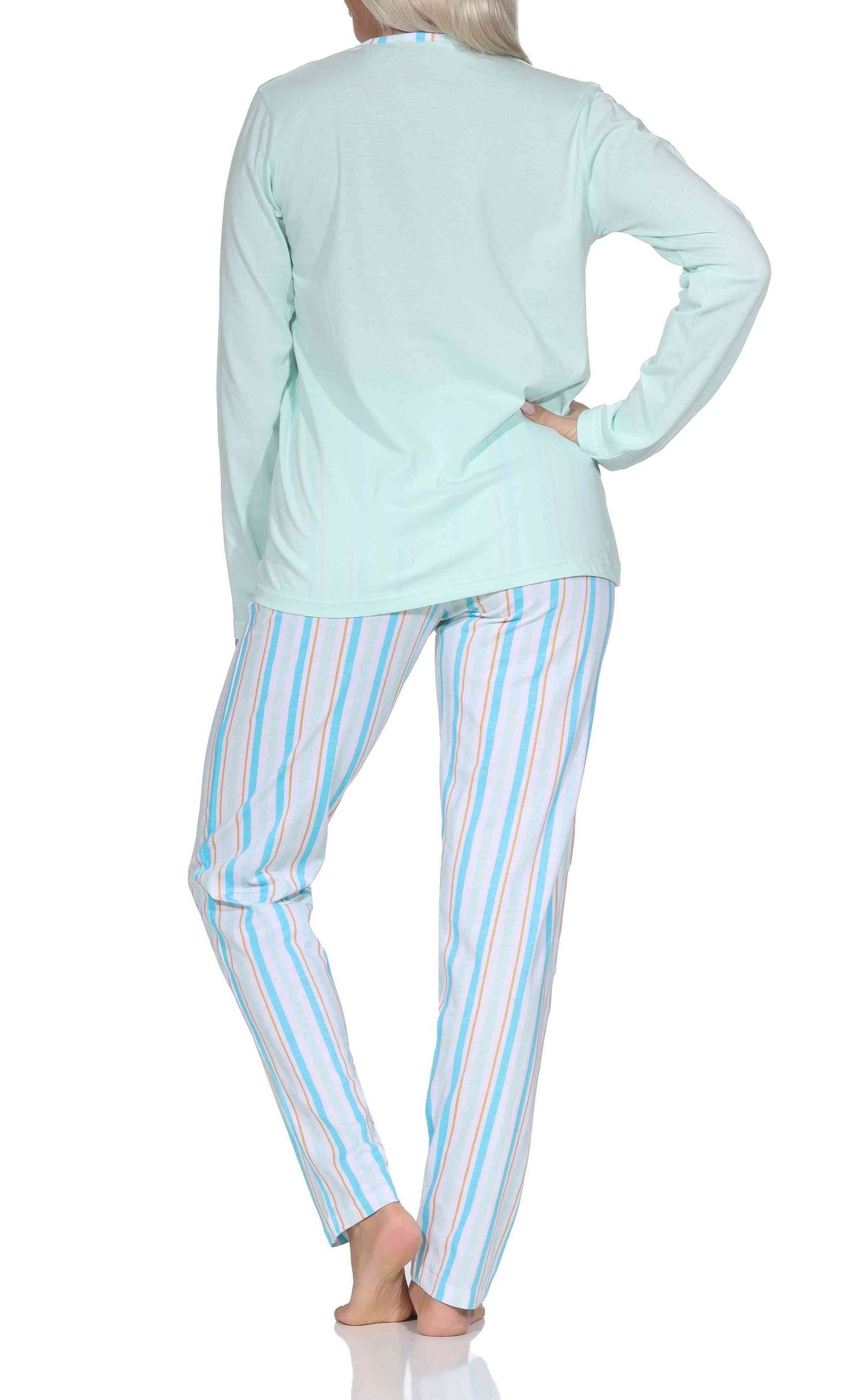 Normann Pyjama Normann Damen langarm Schlafanzug mit Pyjamahose in Streifenoptik – Bild 4 von 5