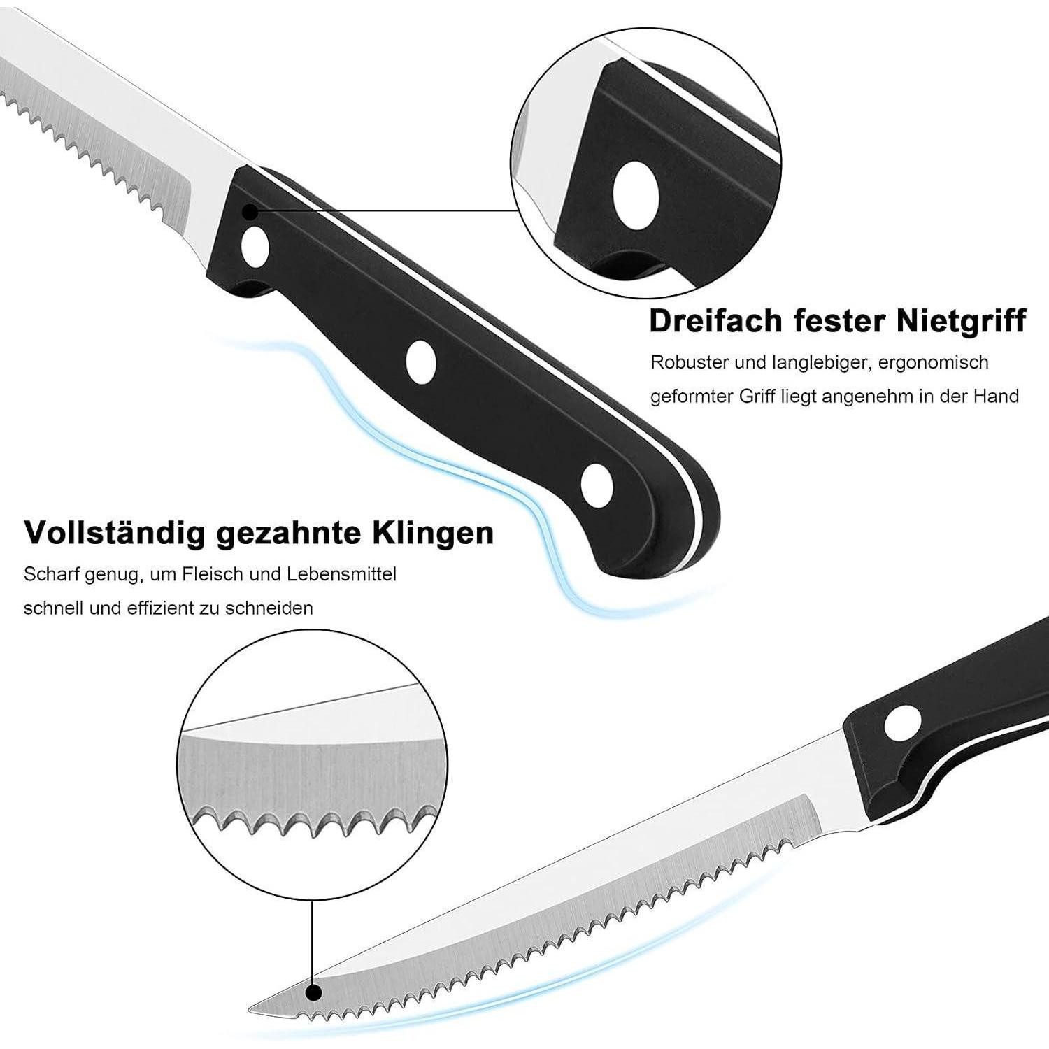 LuxusKollektion Steakmesser Steakmesser Set 12-tlg. Edelstahl Gezackt Rostfrei Spülmaschinenfest