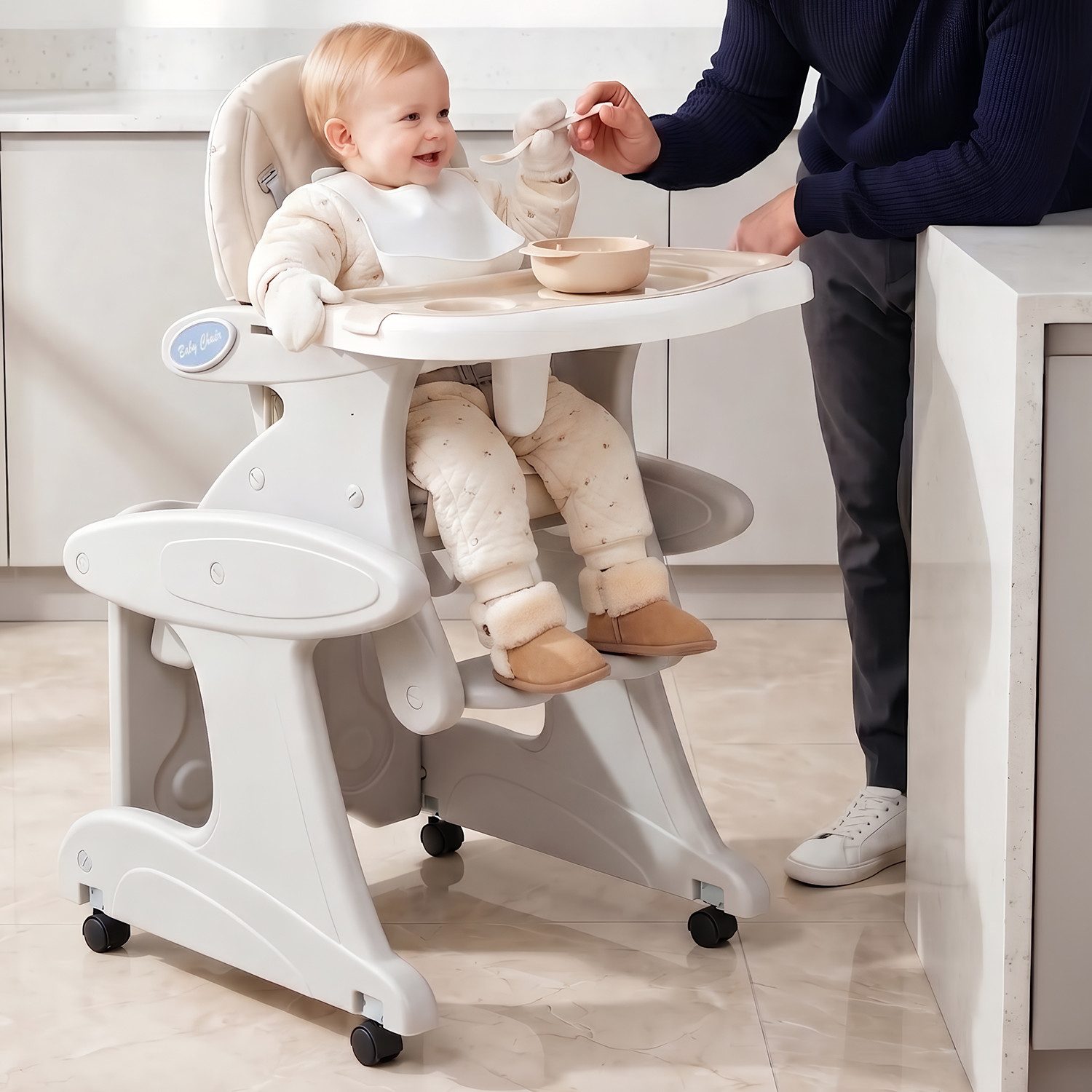 oyajia Kinderstuhl 3 in 1 Babystuhl Kinderstuhl Stuhl mit Spieltisch (Kinderhochstuhl wandelbar zu Lerntisch mit Kinderstuhl), einstellbarer Winkel, abnehmbar, mit Räder
