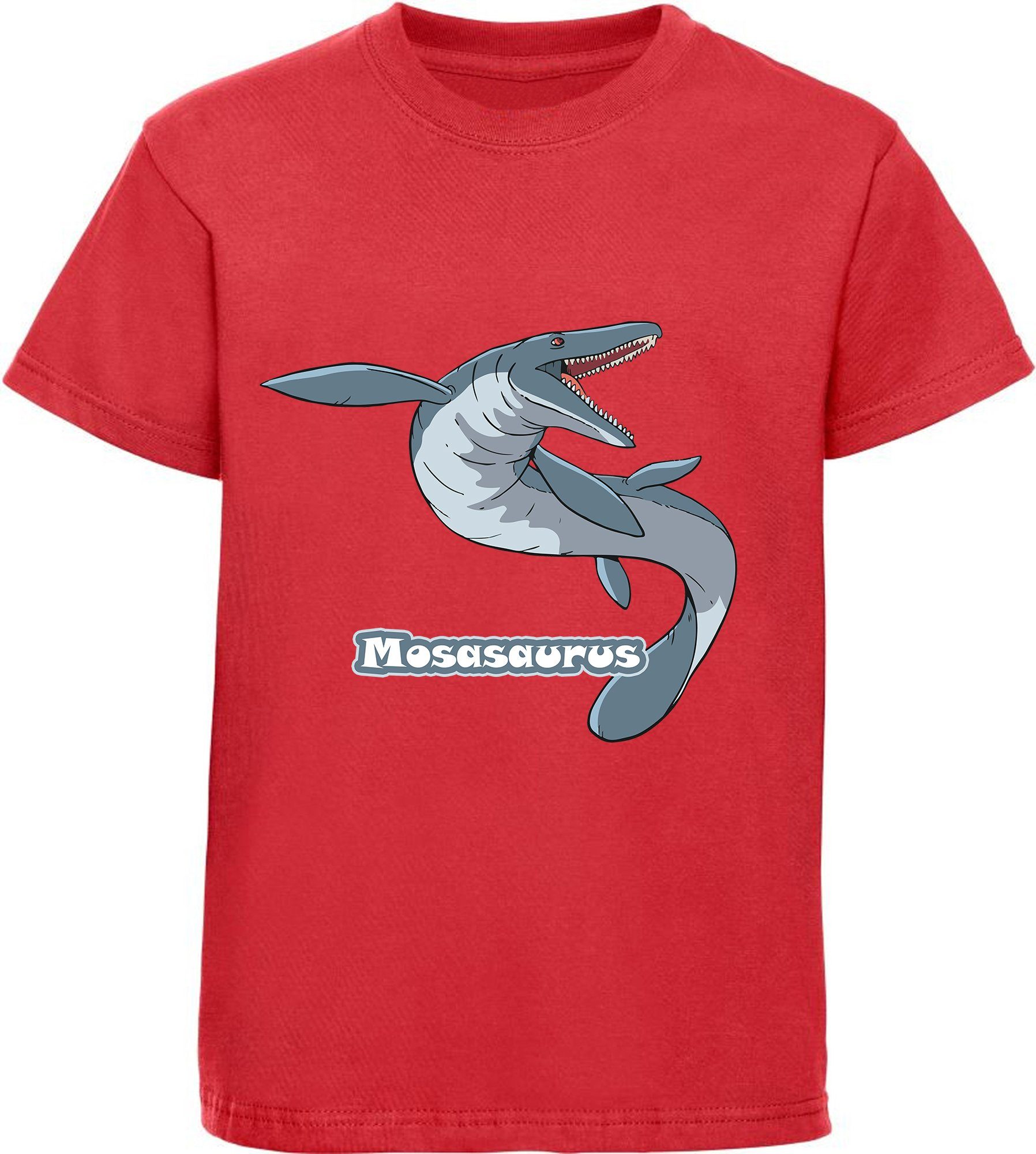 Kinder bedrucktes rot Aufdruck, Baumwolle T-Shirt 100% MyDesign24 T-Shirt mit Dino i51 mit Mosasaurus