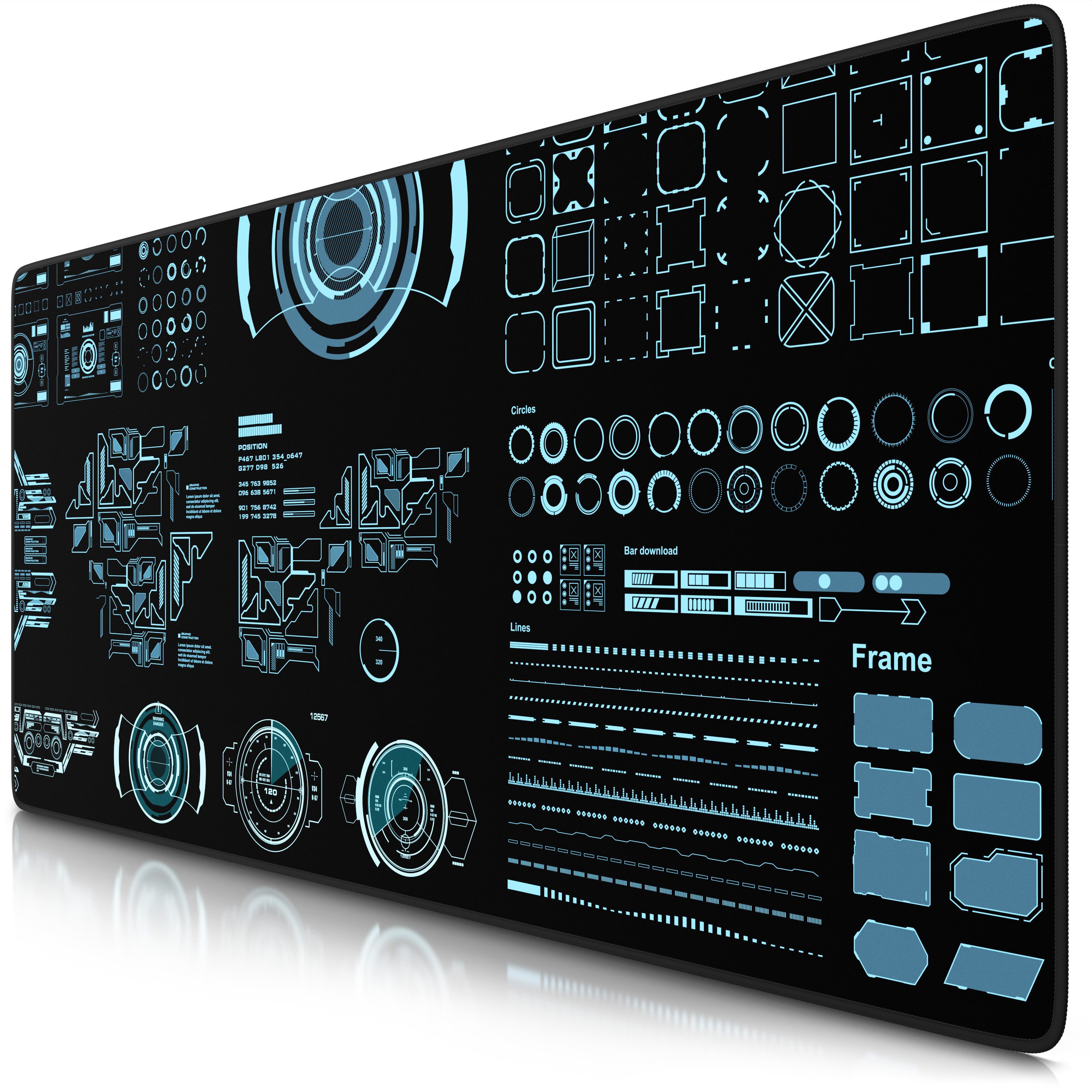 Titanwolf Gaming Mauspad XXL Speed Mousepad 900 x 400 x 3 mm, Schreibtischauflage, abwaschbar, rutschfeste Rückseite, Geschwindigkeit & Präzision, HUD Future