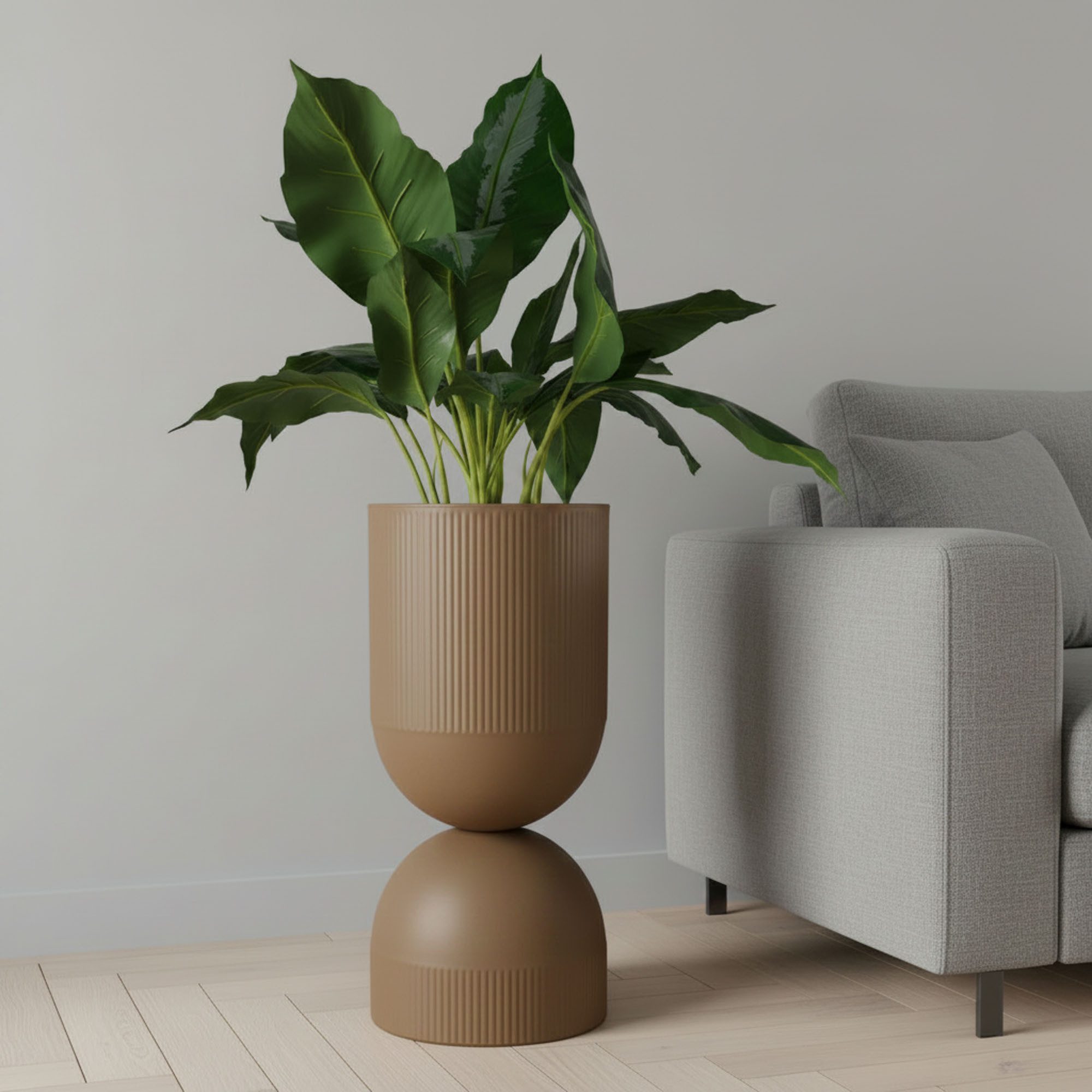 Present Time Blumenständer Blumenständer Pflanzständer Metall schwarz braun grau 55 cm (1 St), Rillenoptik