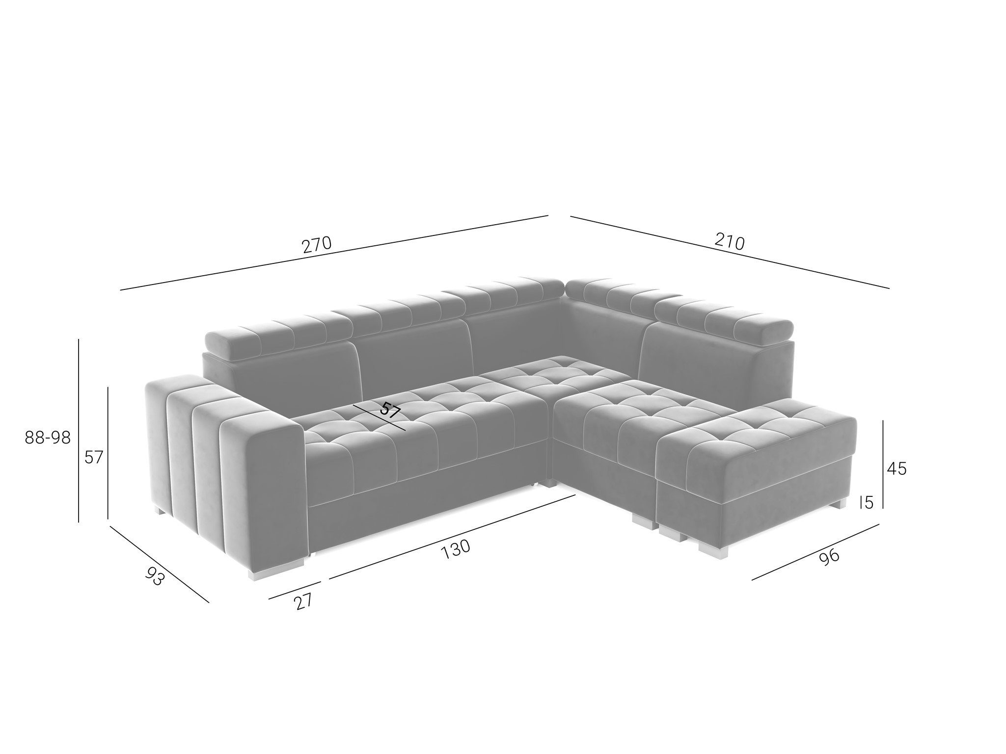 Möbel oder Schwarz CESENA in Stoff Rechts, Sofa Links Kopfstützen verstellbare mane Bettkästen, Salvador, Schlafsofa Ecksofa Fun