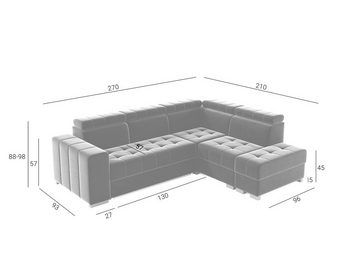 Fun Möbel Ecksofa Schlafsofa Sofa CESENA in Stoff Salvador, Ottomane Links oder Rechts, Bettkästen, verstellbare Kopfstützen