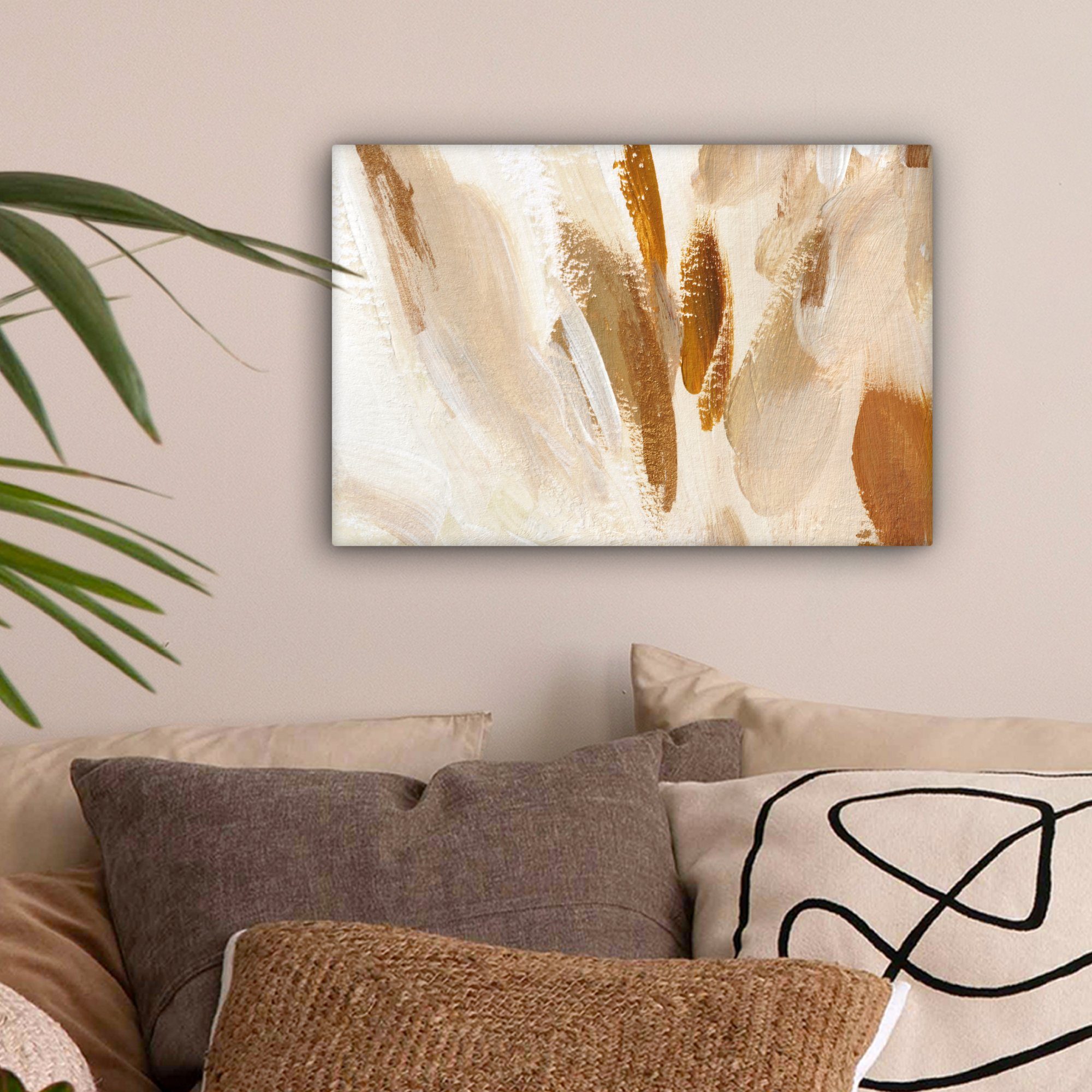 Weiß - Wandbild Leinwandbilder, 30x20 Aufhängefertig, OneMillionCanvasses® St), Abstrakt, Wanddeko, Leinwandbild cm (1 Braun -